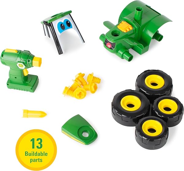 TOMY - Jeu de Construction Enfant,Je construis Mon Johnny de John Deere 46655, Jeu d'Assemblage, Jouet Éducatif, Premier Âge, Tournevis Électronique, Tracteur Bébé Vert et Jaune, dès 18 mois+ - 5