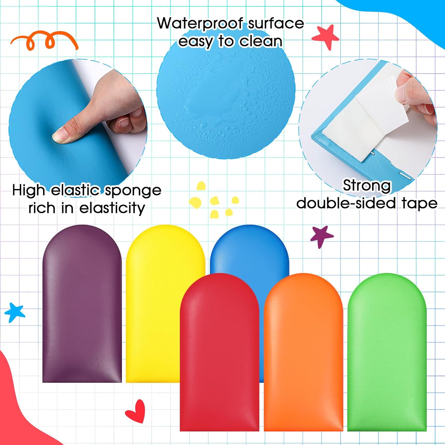 Jetec 6 Pcs Wall Padding for Kids with Autism Playroom Anti Collision 3D 15. 75 x 7. 87 Inch Peel and Stick Headboard Upholstered Wall Panels for Nursery Protection(Rainbow Color)