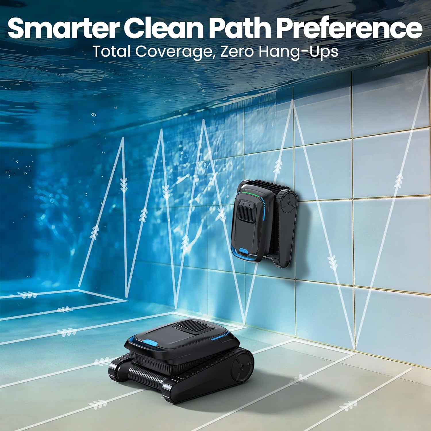 Robotic Pool Vacuum PC10, Cordless Pool Cleaner Robot for Inground & Above Ground Pools, Smart Navigation, 5000GPH Suction Power for Cleaning Floor, Wall & Waterline, Self-Parking, Black