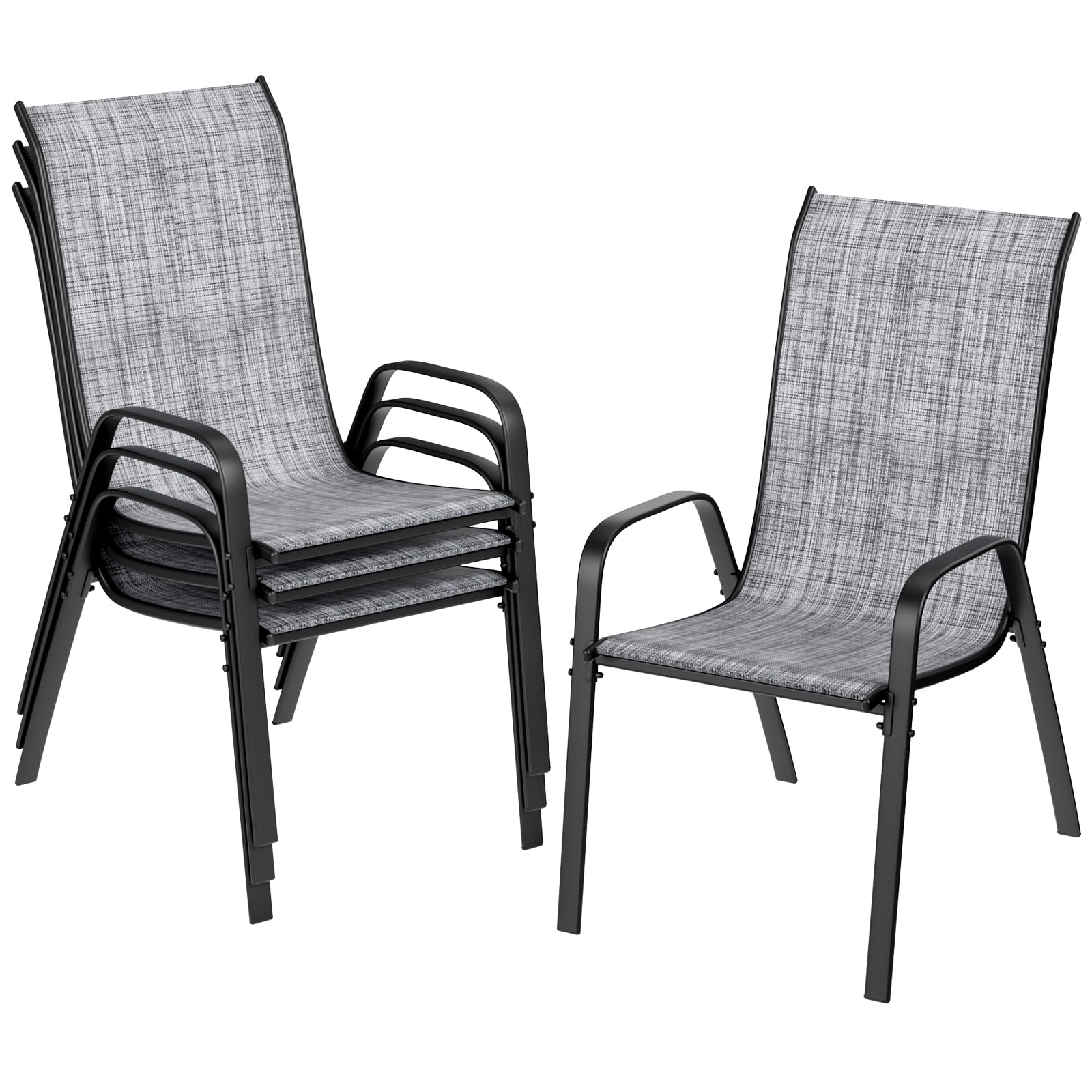 TLSUNNY Patio Chairs, Stackable Textilene Outdoor Dining Furniture for All Weather, with 17.7″ Wide Seat & Metal Frame, for Garden, Backyard, Deck,