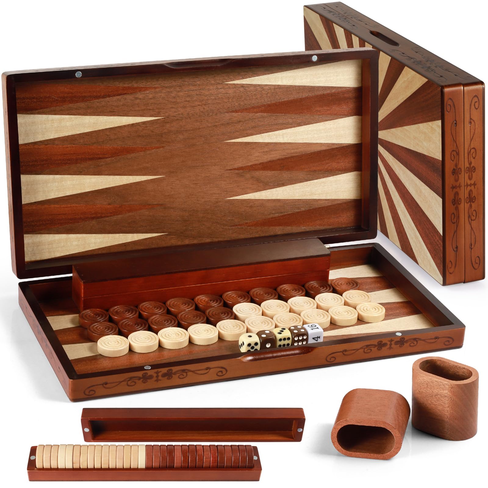 Handcrafted Wooden Backgammon Set - 16" Large Board Game with Oversized Pieces - Classic 2-Player Strategy Game Perfect for Adults & Kids