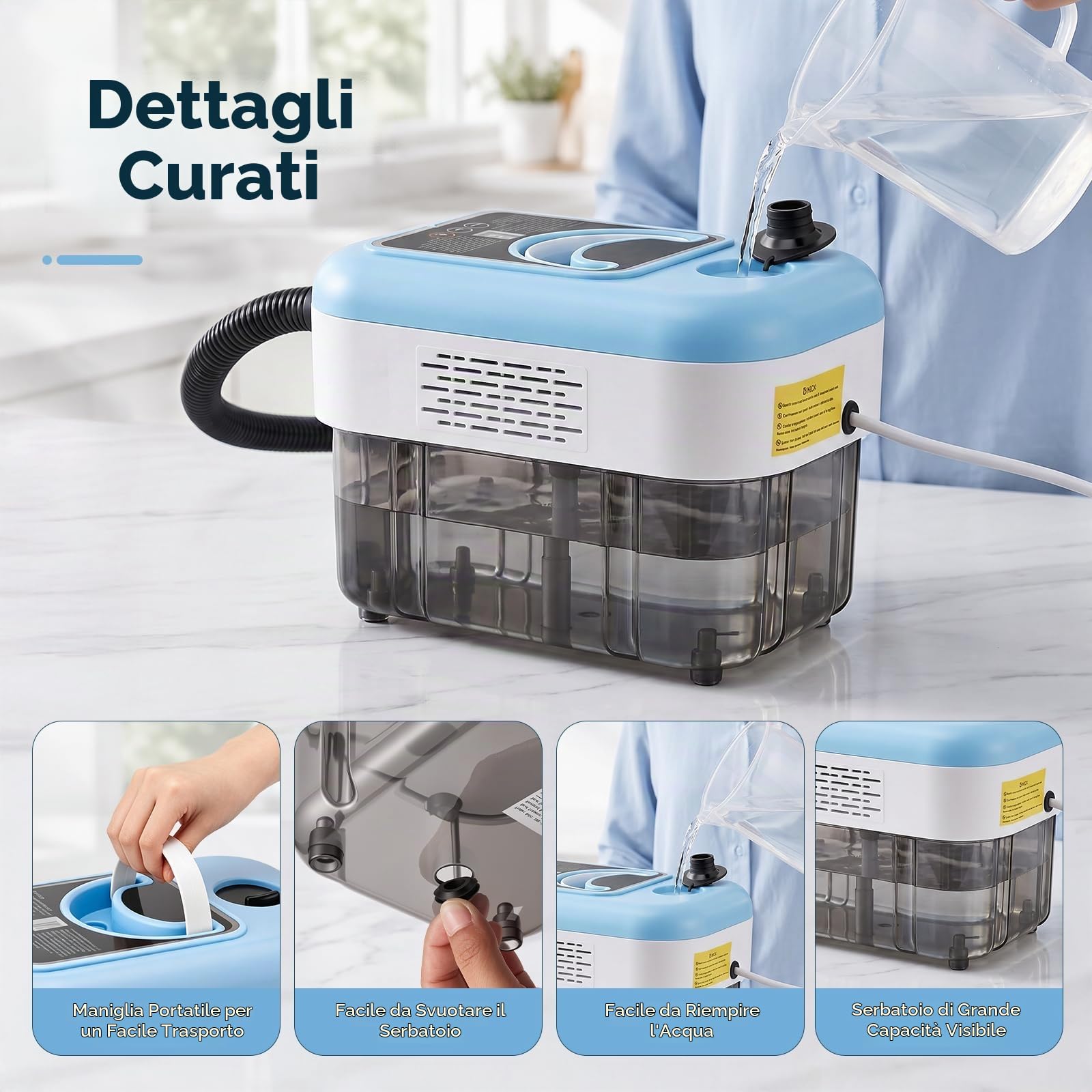 Pulitore a Vapore Portatile 2000 W, 6 Spazzole, Serbatoio 2.5 L, Pulitore a Vapore 3 Bar, con 3 Velocità Regolabili, per la casa multiuso, per finestre, cappe, tessuti