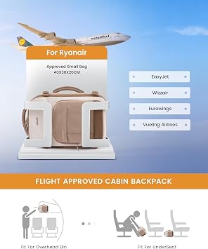 LOVEVOOK Ryanair Cabin Bags 40x30x20 Underseat Bag Backpack, Lightweight Carry On Hand Luggage Bag for Travelling, Womens Small Ryan Air Rucksack Under Seat for Air Plane, Khaki