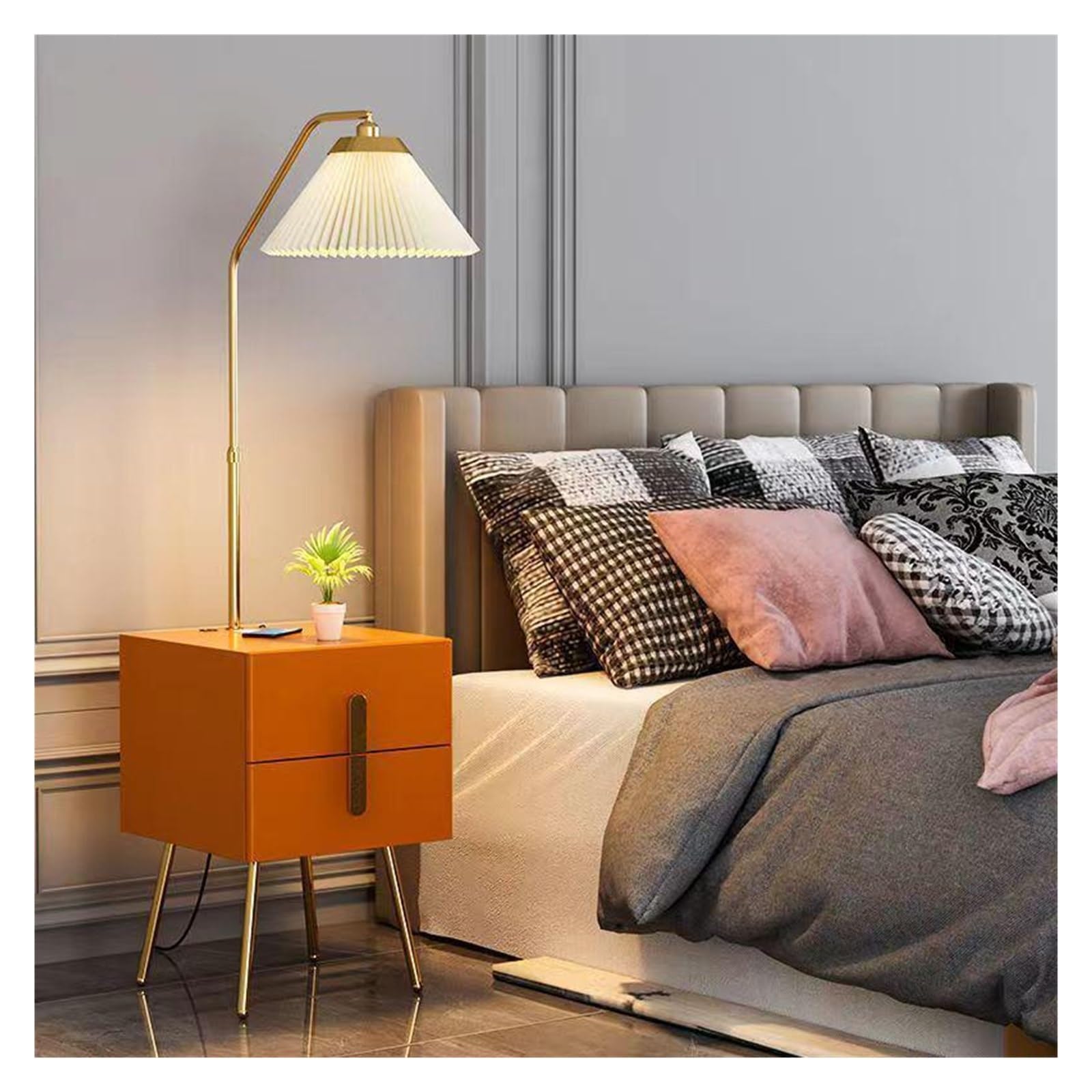Wohnzimmer Stehlampe* Stehlampe, Schreibtischlampe, Stehlampe, Stehlampe mit Tisch und 2 Schubladen, Mid-Century Modern Nachttisch mit USB-Anschluss, Stehlampen for Wohnzimmer, Schlafzimmer und Heimbü