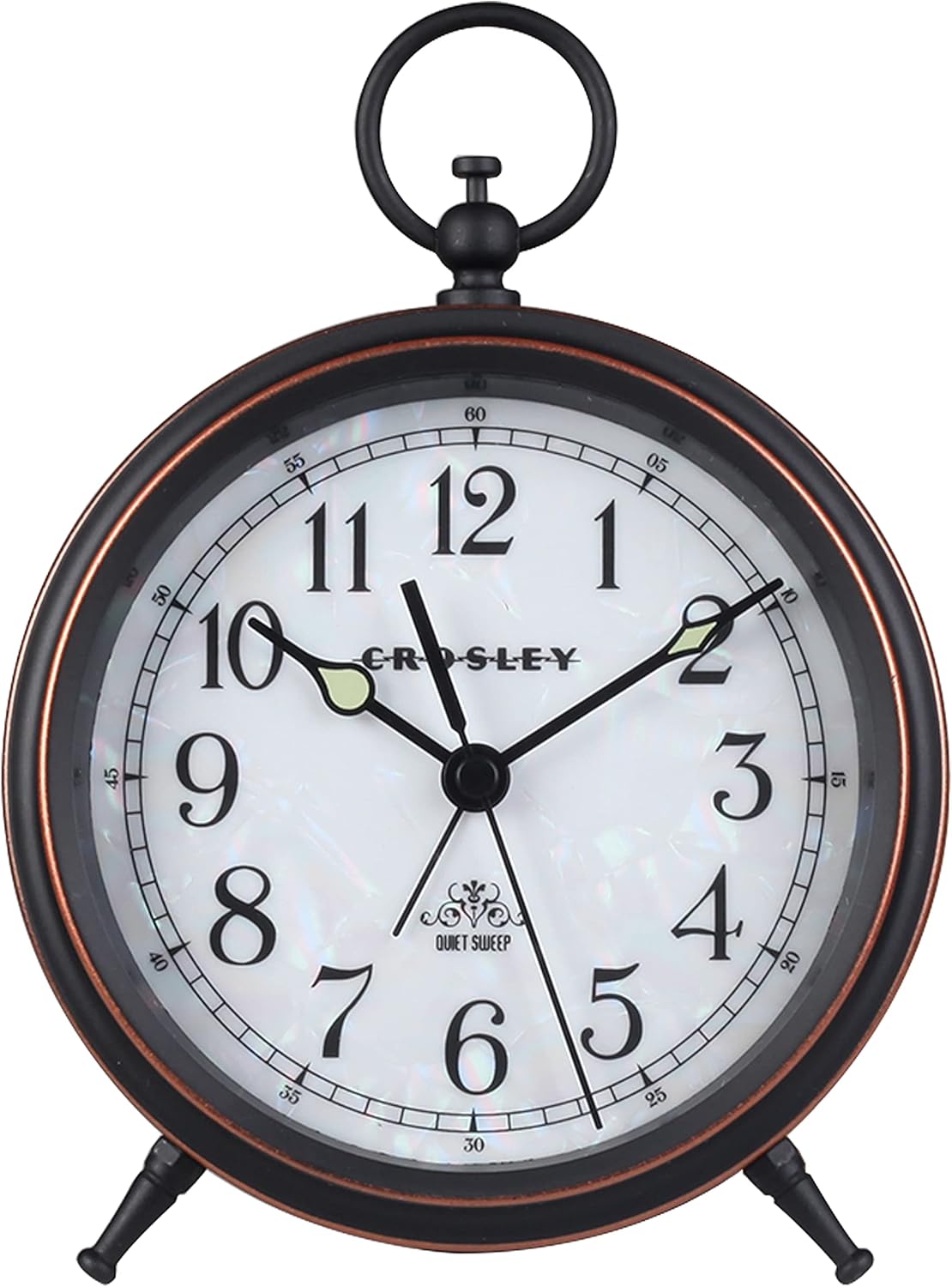 Timelink Crosley – Reloj despertador vintage de metal para escritorio y estante, estilo retro antiguo, barrido silencioso, sin tictac, funciona con