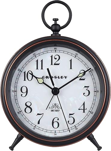 Timelink Crosley - Reloj despertador vintage de metal para escritorio y estante, estilo retro antiguo, barrido silencioso, sin tictac, funciona con disponible en Yaxa Costa Rica