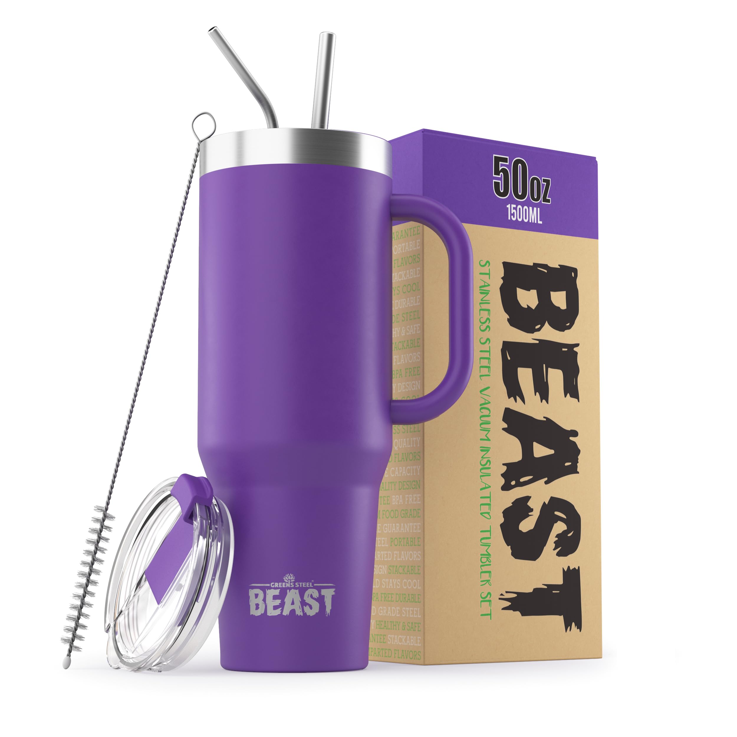 Greens Steel Beast Tumbler – 550 ml (20 oz), Coral | Vaso de acero inoxidable reutilizable con aislamiento al vacío | con 2 pajitas y cepillo de limpieza | Termo de viaje de doble pared — view 26