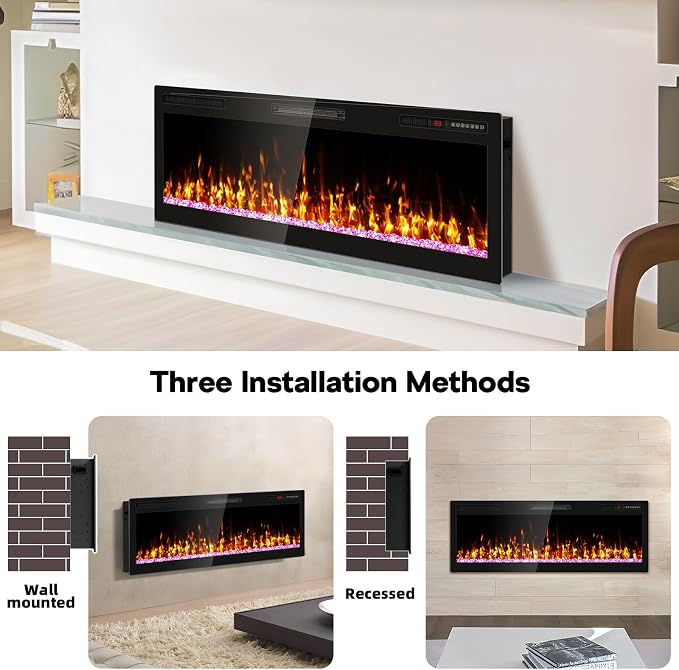 Chimenea eléctrica empotrable de 50" con control remoto 750/1500W miniatura 4