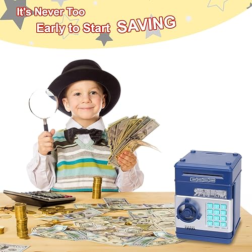 Miniatura 8 de LittleStar Alcancía para niños y niñas, mini cajero automático, el mejor regalo para niños, caja fuerte electrónica con contraseña, dinero en