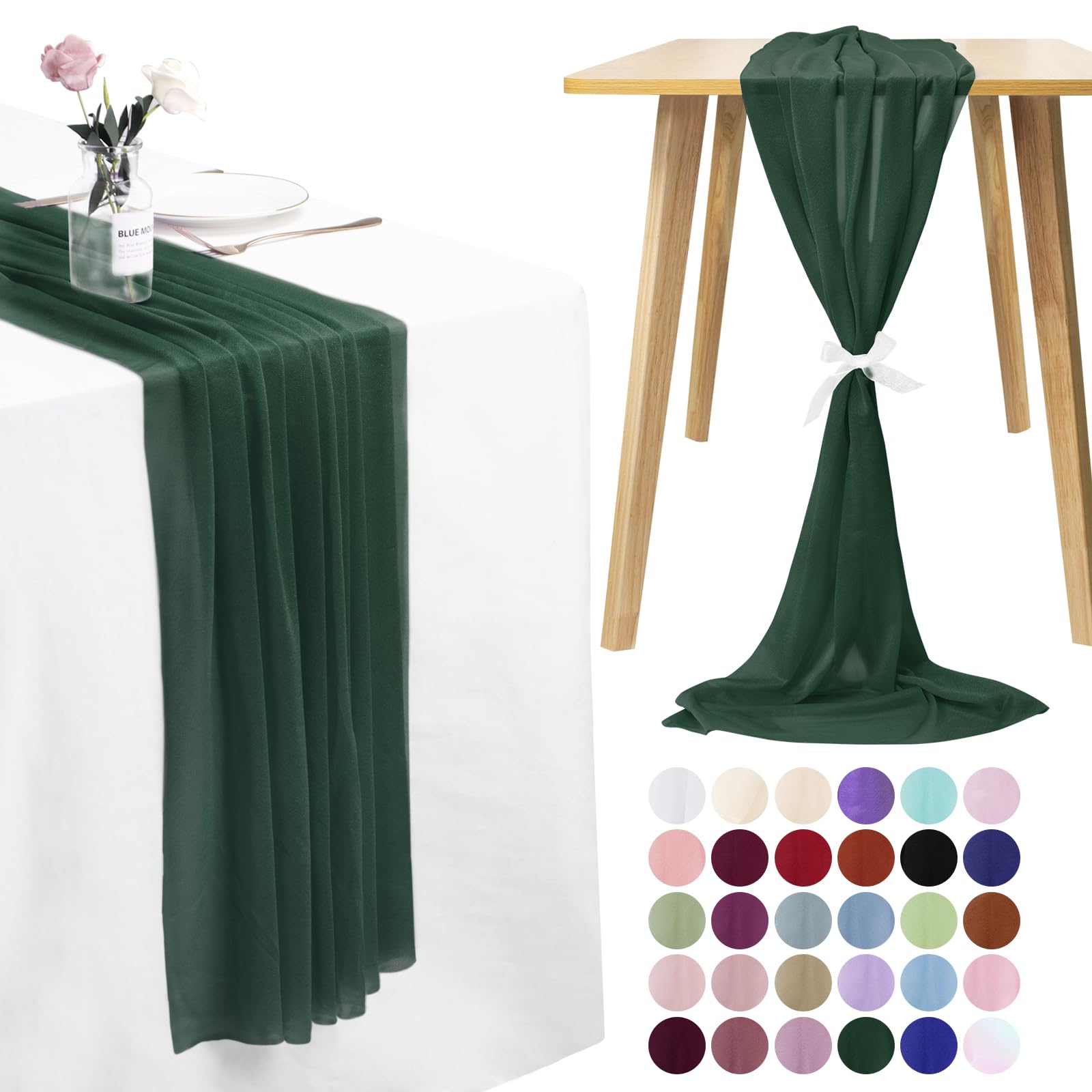 LEREATI Cheesecloth Table Runner Dark Green Chiffon Table Runner 75cm x 300cm Gauze Sheer Table Runner Tulle Cheese Cloth Tablerunner for Party, Wedding, Christmas, Shower Decorations