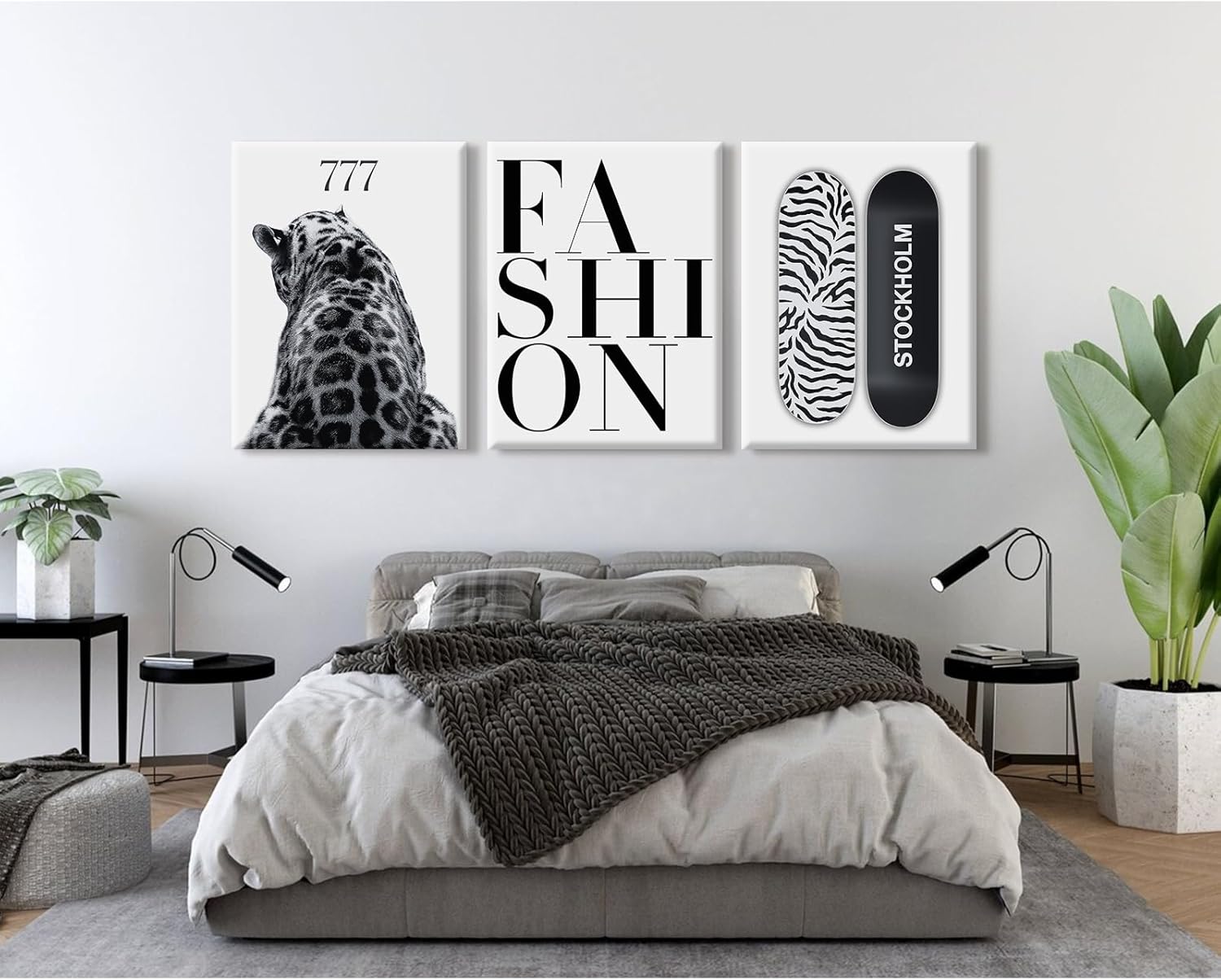 Trendy Leopard Wall Art Black White Cheetah Wall Decor Fashion Aesthetic Canvas Posters Preppy Stockholm Prints Stylish Cheetah Pictures Y2k Painting for Bedroom 12x16 Inch Framed Set of 3