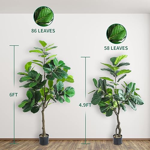 Miniatura 11 de SZHLUX Árbol de higuera artificial de hoja de violín de 5.2 pies, plantas artificiales para decoración del hogar en interiores, árbol de ficus
