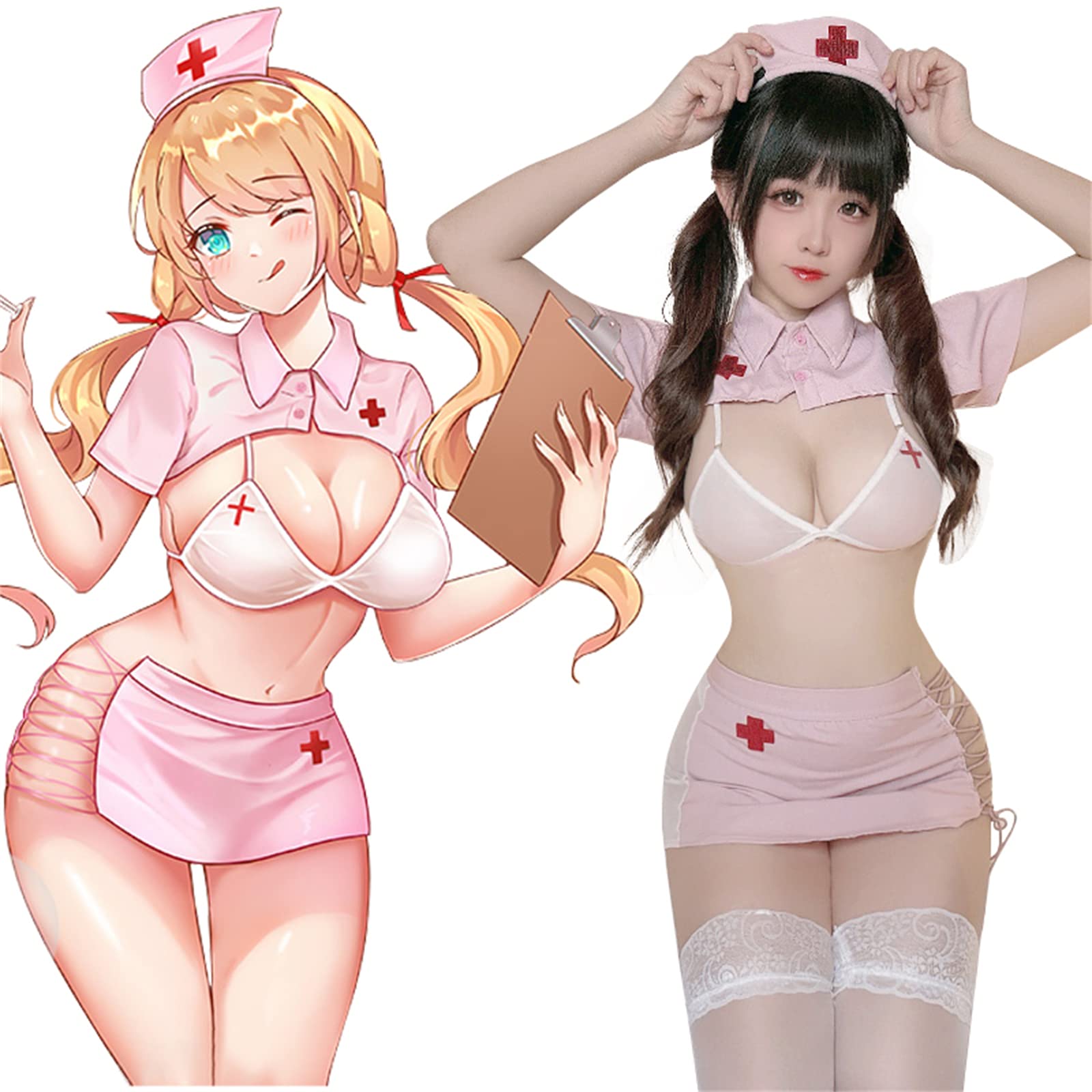 [ssetoy] ナース コスプレ セクシー ナース服 マイクロビキニ コスチューム （ピンク） セクシー ランジェリー 大人 女医 制服 コスチューム 下着 可愛い かわいい 仮装 メイド 服 ース 白衣 天使 ナ仮装 レディース ハロウィン 半袖 ミニスカート レディース ハロウィン 5点セット