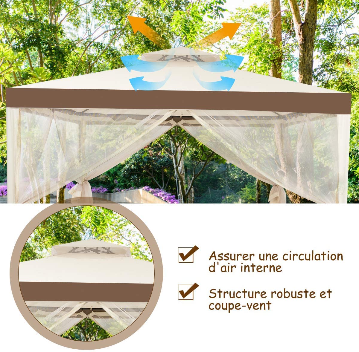 RELAX4LIFE Tonnelle 3x3 Imperméable avec Moustiquaire (Beige)