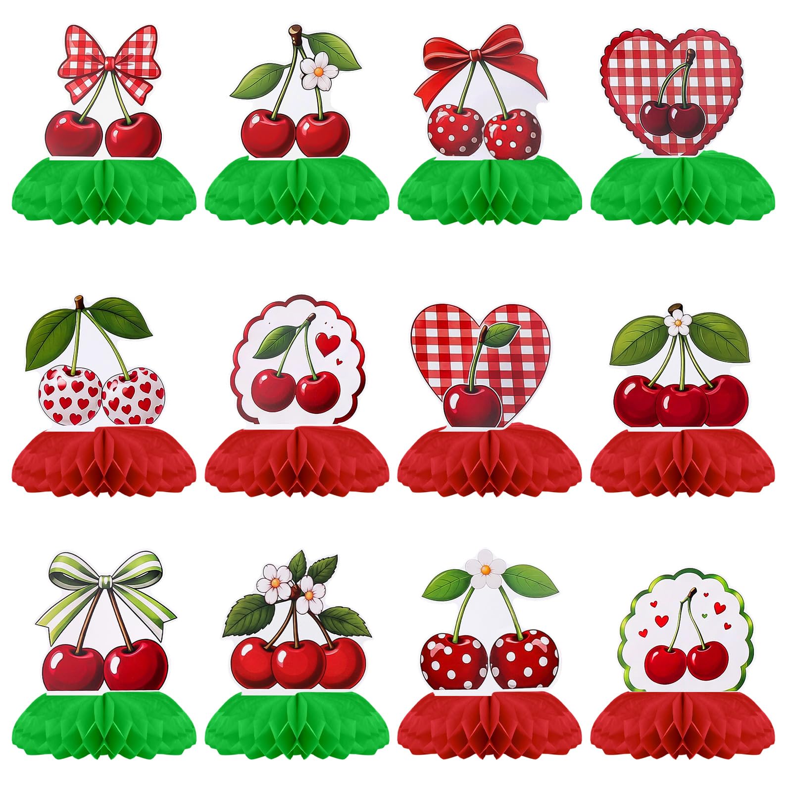 12Pcs Cherry Birthday Decorations Cherry Honeycomb Table Centerpiece