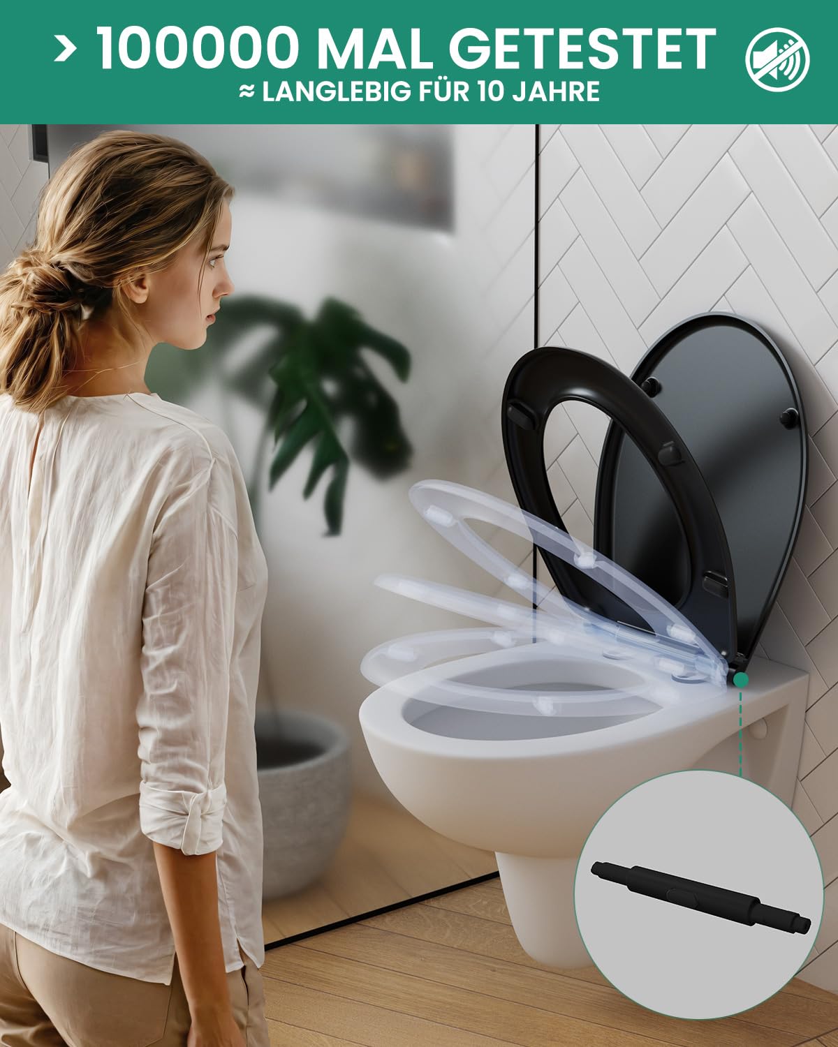 ANYCEE Tavoletta WC con Chiusura Ammortizzata, Copriwater Universali in Duroplast, Coperchio Water con Antibatterico, Asse WC O Forma, Sedile WC con Sgancio Rapido, Rapido Montaggio, Nero