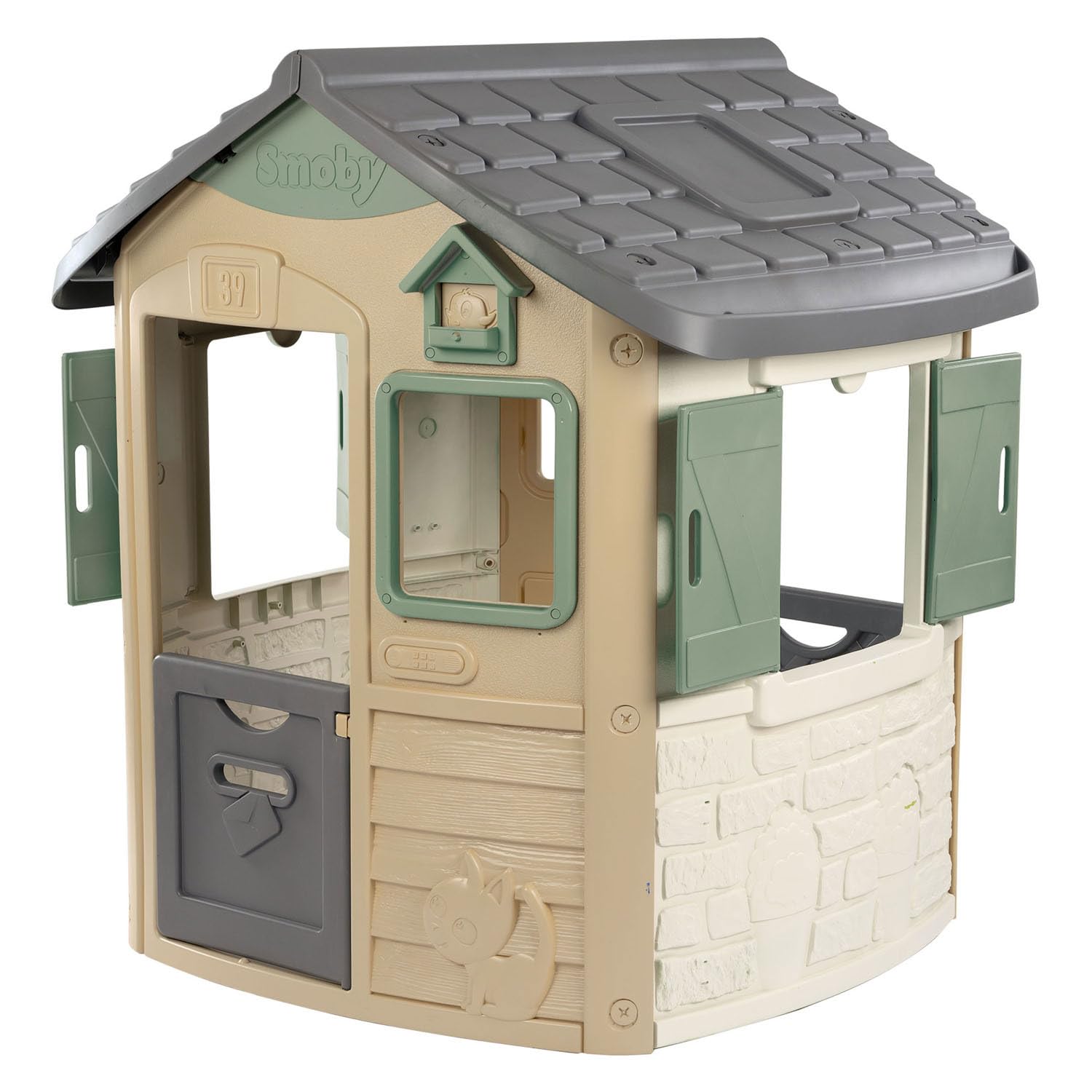 Smoby-Casita Infantil Jura Lodge Smoby Life- Material Reciclado (53%), 2 Ventanas y 2 Puertas de Entrada, Medidas (LxAnxAl): 115,4 x 123,3 x 132 cm. A Partir de 2 años (7600810503)