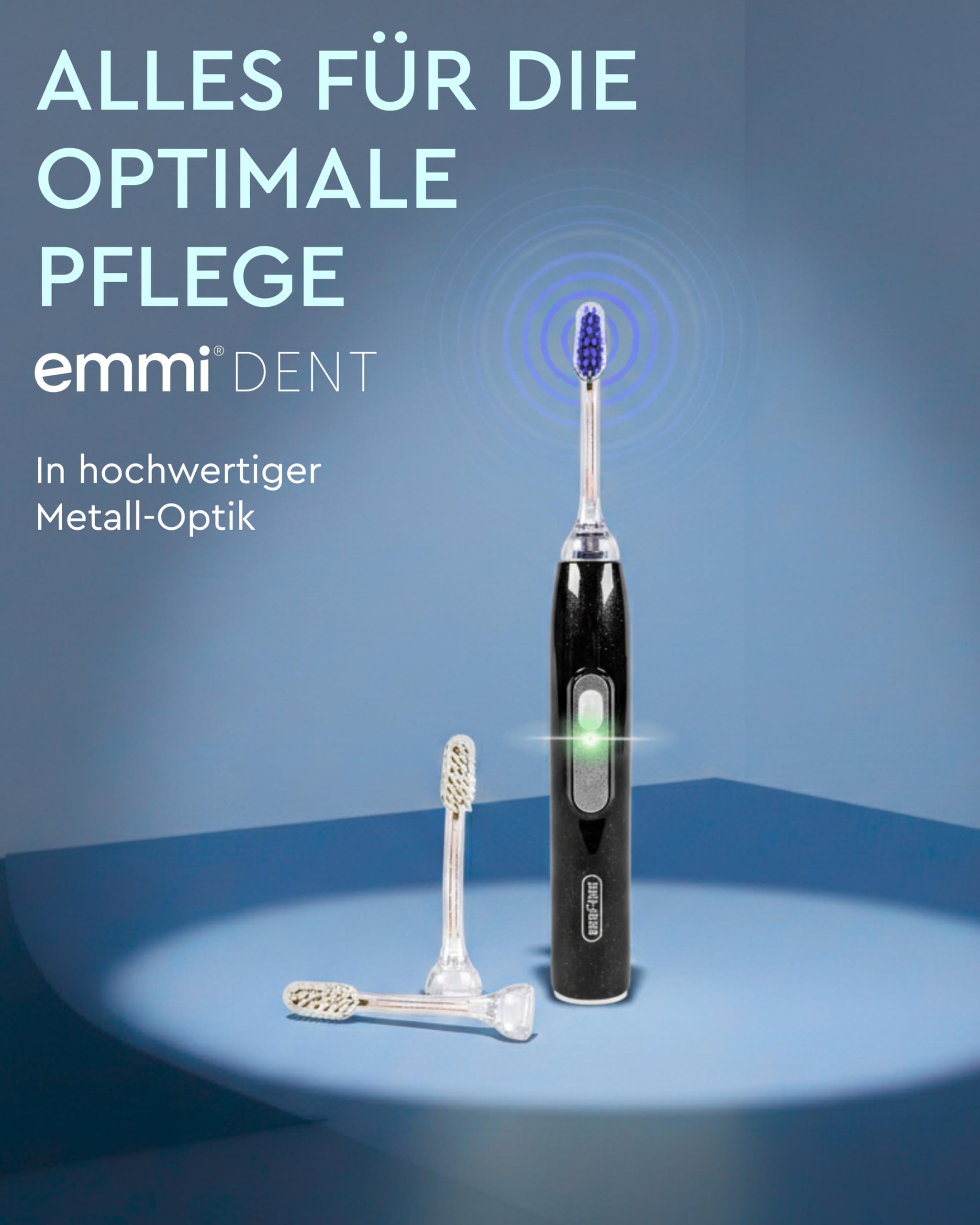emmi-DENT Ultraschallzahnbürste I Black Diamond I Inkl. 75ml Ultraschall Zahncreme I Elektrische Zahnbürste ohne Schrubben I Zahnpflege sensible Zähne I Zahnreinigung mit bis zu 96 Mio. Schwingungen