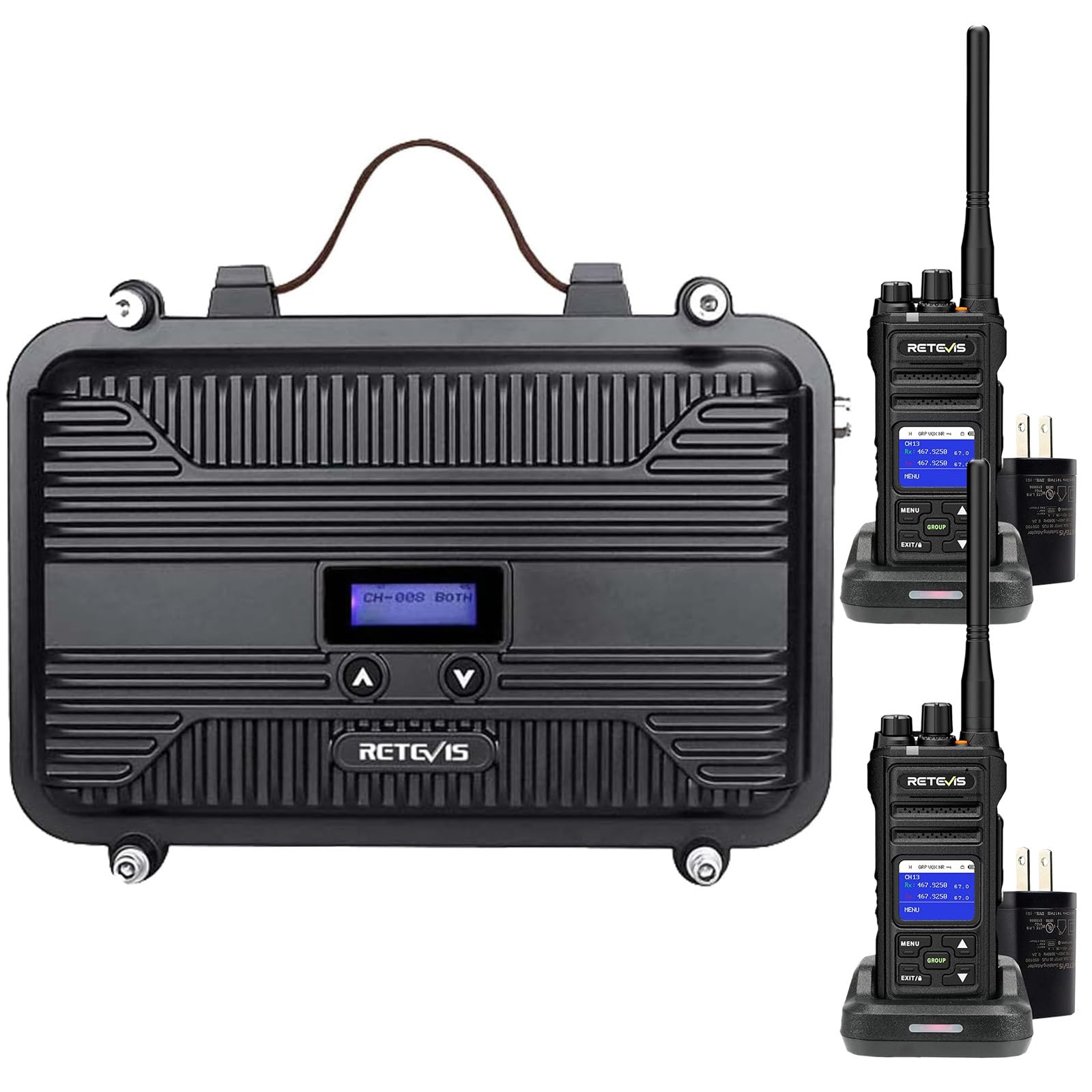 Retevis RT97S GMRS Repeater (1 Pack) Bundle with NR30S Walkie Talkies (2 Pack), RT97 Upgraded Version, Radio Repeater, Full Duplex Long Range, Compatible with Raspberry Pi, Portable, LCD Screen