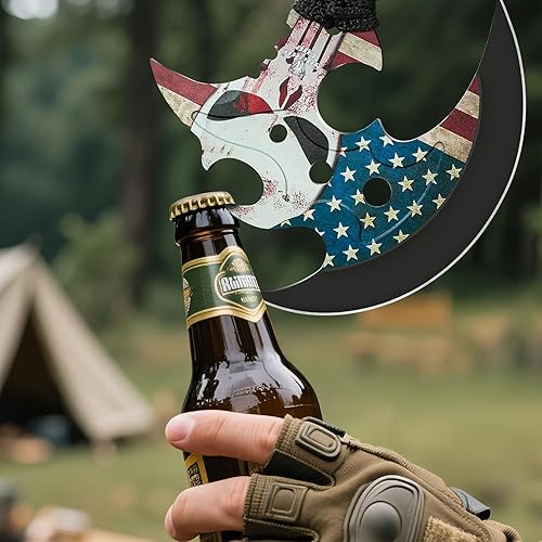 Miniatura 6 de Hacha de campamento para exteriores de 13 pulgadas, hacha multifuncional con patrón de mano absorbente de golpes, fogatas de alpinismo, autodefensa,