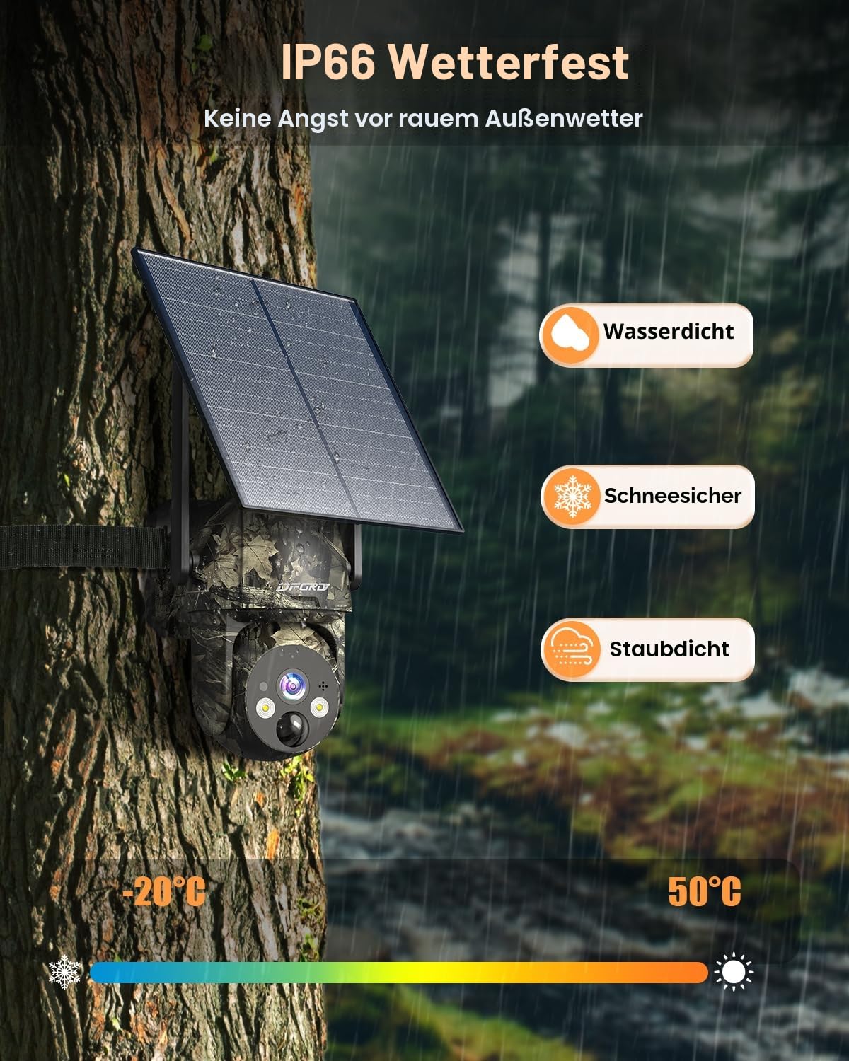 LTE Solar Wildkamera mit Bewegungsmelder, 2K Kabellos Überwachungskamera Aussen mit Handyübertragung App, PTZ Wildtierkamera mit SIM, 10400mAh Akku, Nachtsicht, IP66