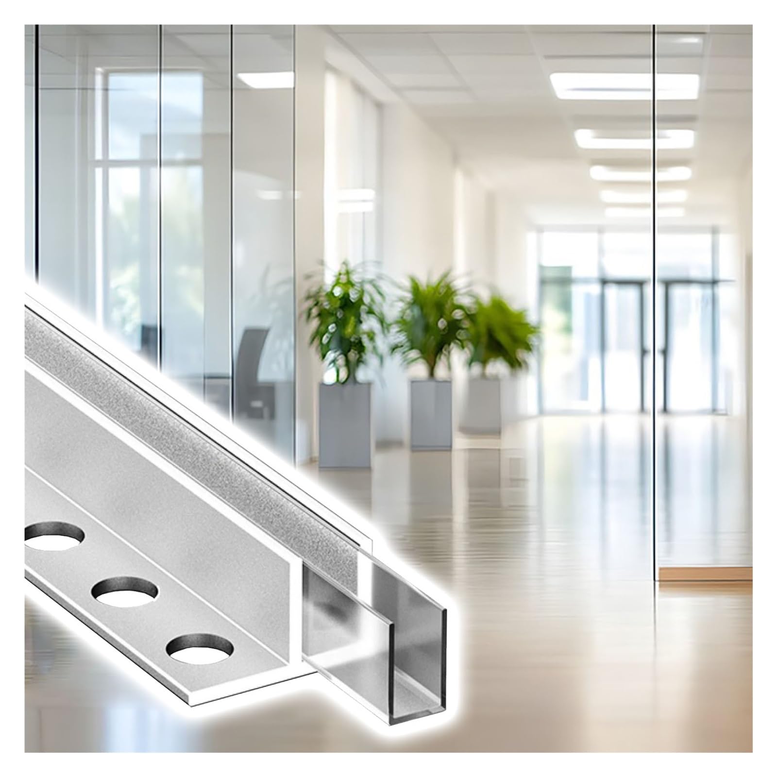 JYHHCYS Glass Shower Door Bottom Guide F-channel, Cuttable Aluminum Channels Deep Square Trimless, Frameless Glass Hardware Kit for 8/10/12 Mm Panel(Silver,For 12mm/0.47in glass)