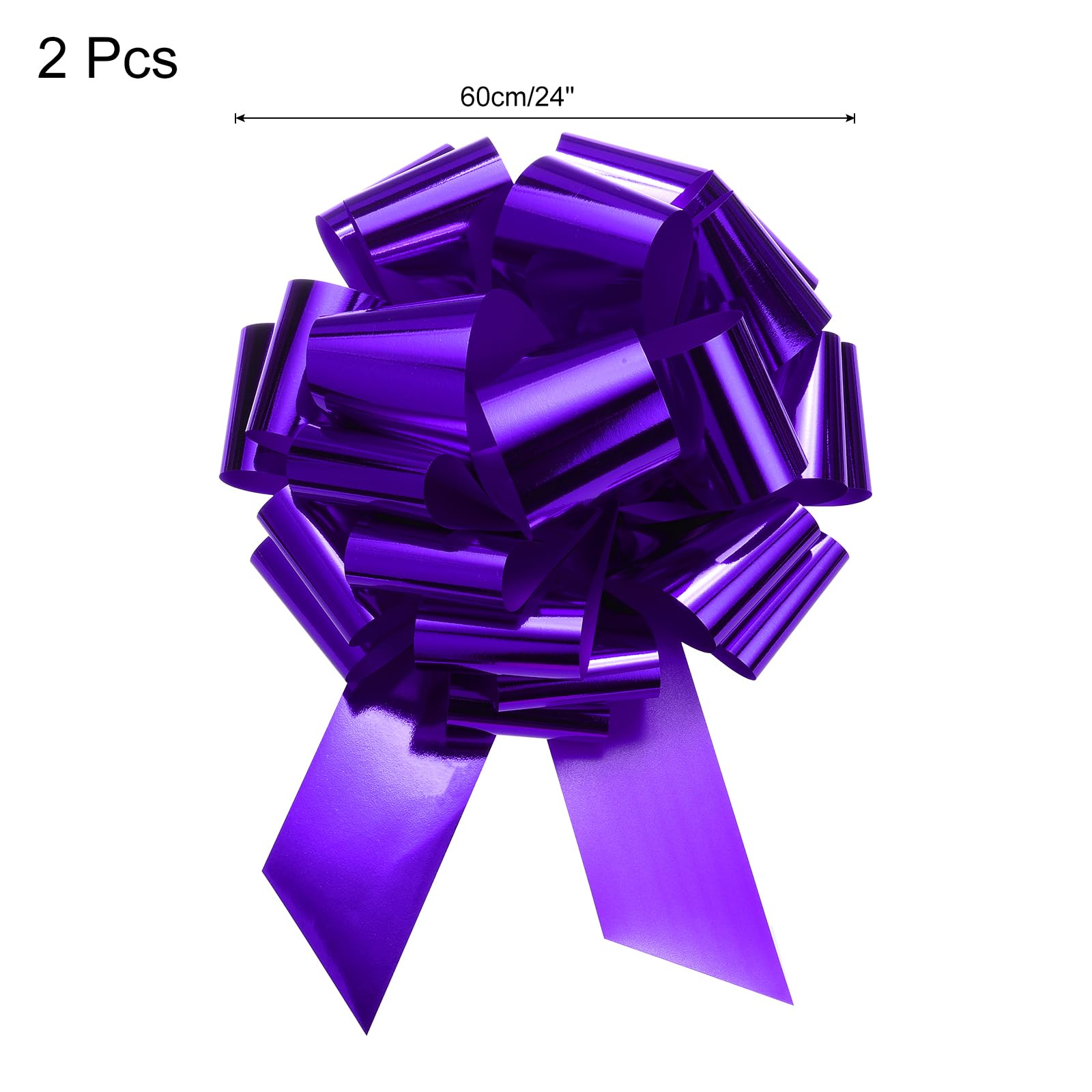 QUARKZMAN 2Pcs 24"/60cm Noeud Voiture Mariage Métalliques Ruban Violet Extra Géant Grand Nœud à Tirer pour Emballage Cadeau, pour Les Paniers de Voiture de Mariage, Gros Nœud Cadeau