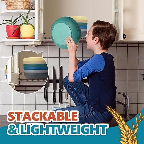 Miniatura 3 de Teivio Tazones de plástico grandes de 8.4 pulgadas para pasta, reutilizables, 45 onzas, juego de 12 cuencos para servir pasta, popotes de trigo de