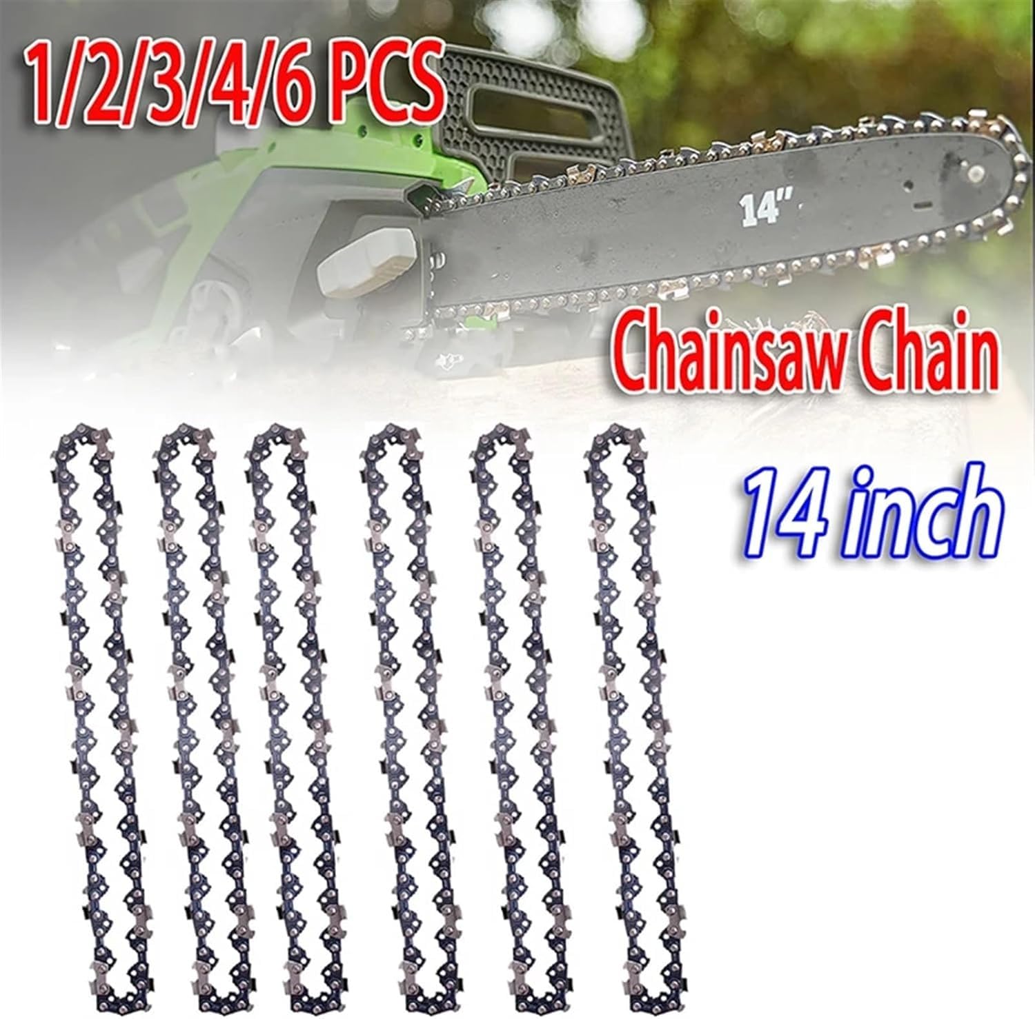 Cadena de motosierra, 1 cadena acero inoxidable 14 pulgadas 52 DL 3/8 LP calibre 0,050 semi cincel for registro (cadena 6)(6x Chain)