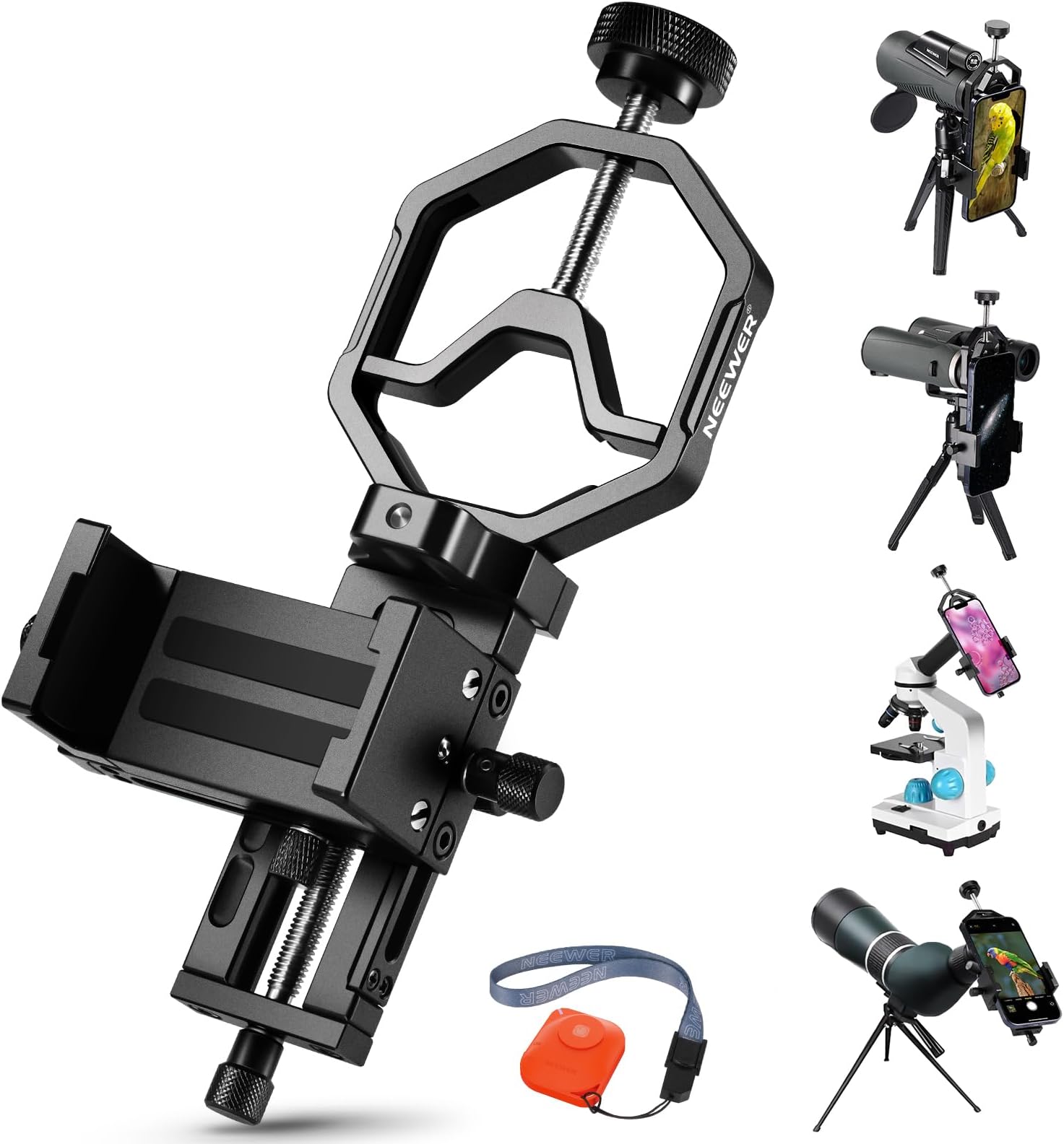 3 Axis Telescope Phone Adapter with Bluetooth Remote & Wrist Strap