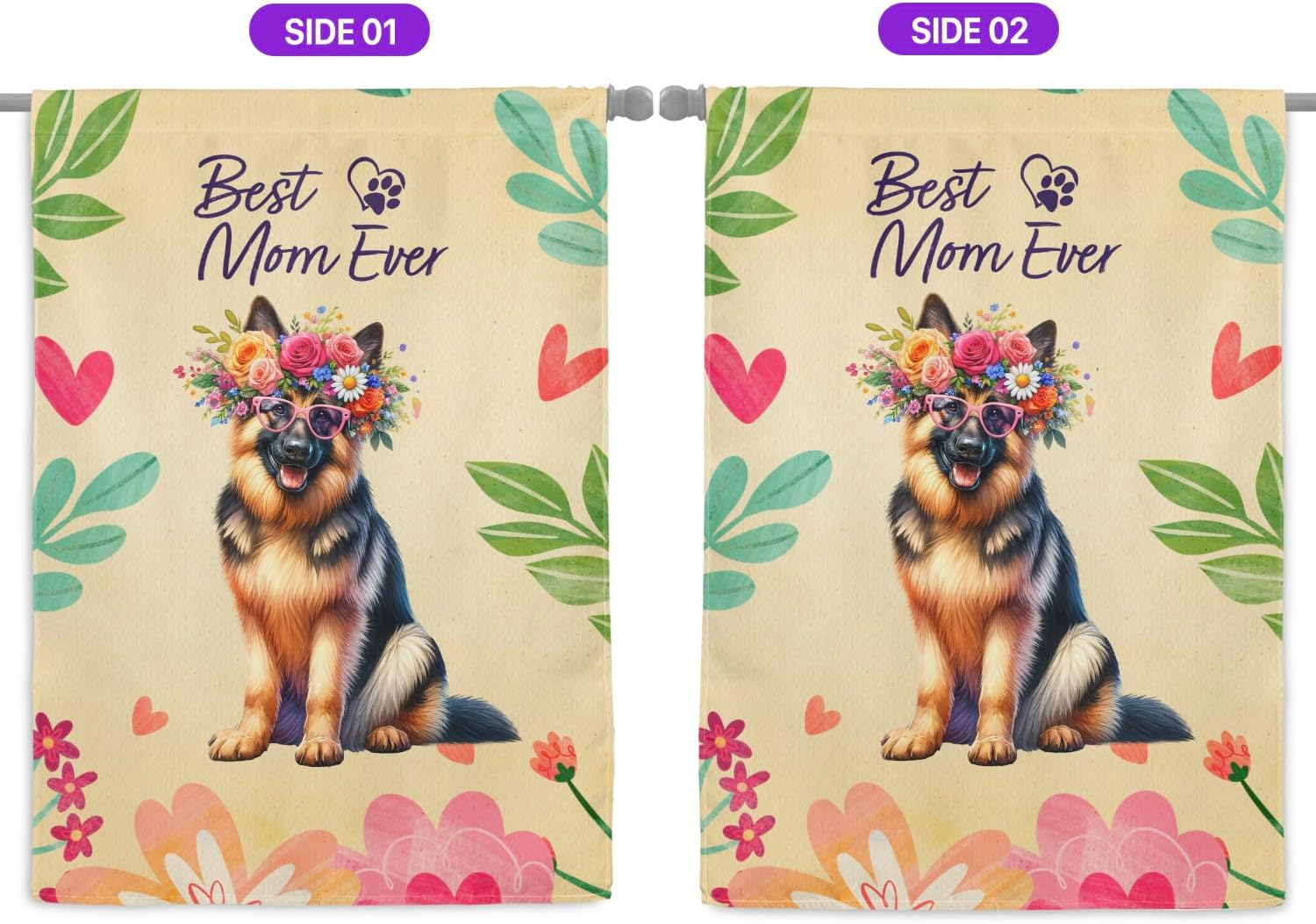 Best German Shepherd Mom Ever Happy Mother's Day House Flag 28x40in Double Sided Alsatian Dog Lover Gifts Outdoor Decor 02002