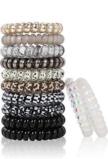 Spiral Hair Ties No Crease, Colorful Traceless Hair Ties, Elastic Coil Hair Ties, Phone Cord Hair Ties, Waterproof Hair Coils for Women and Girls,Ponytail Hair Coils No Crease, Multicolor 12PCS