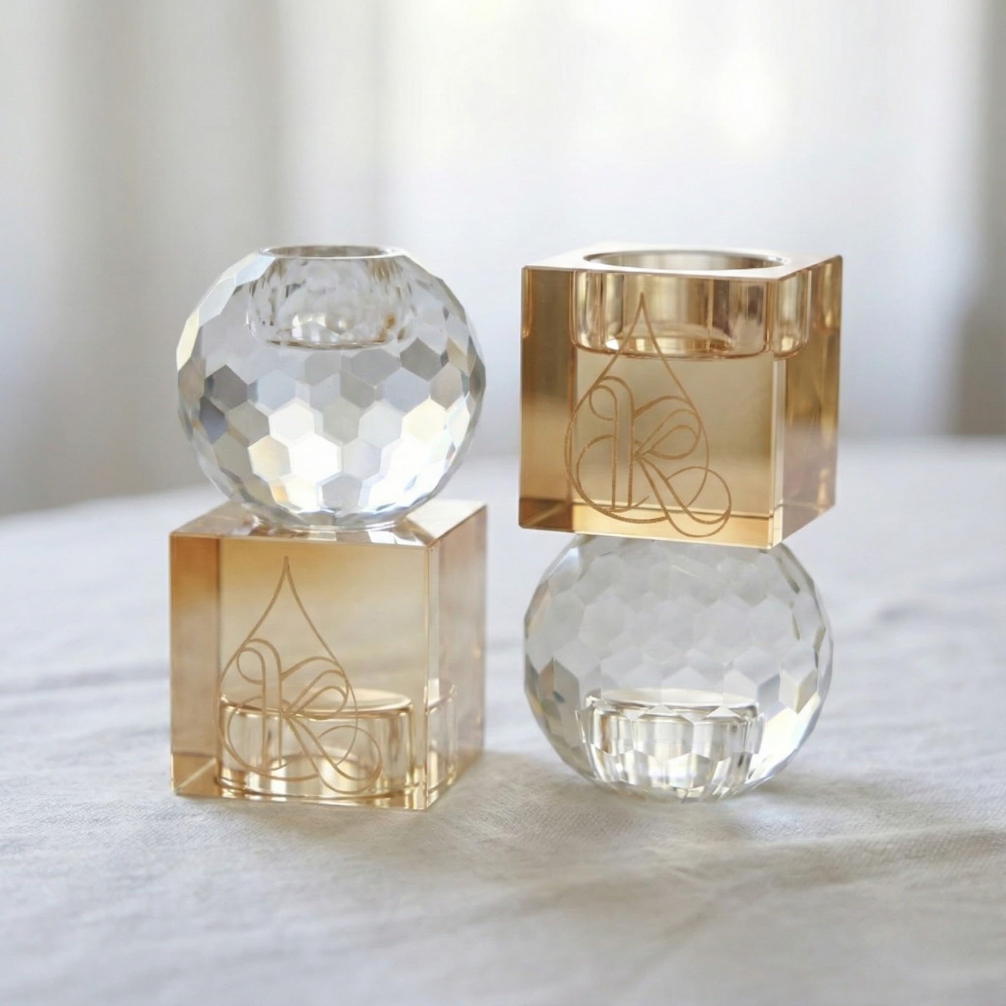 Paire de Bougeoirs Shabbat Réversibles en Cristal K9 - Design Moderne 2-en-1 pour Bougies Chauffe-Plat, Chandelles et Havdala - Idée Cadeau Mariage Juif et Judaïca