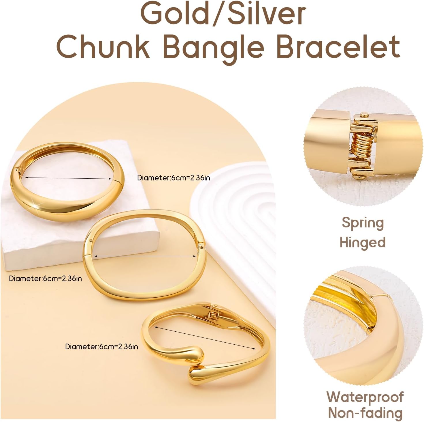 Winas 3PCS Chunky Gold Bangles Bracelets for Women, 14K Gold Plated Stack Waterproof Cuff Bangle Bracelets Non Tarnish, Fashion Jewelry Gifts for Women - Image 4