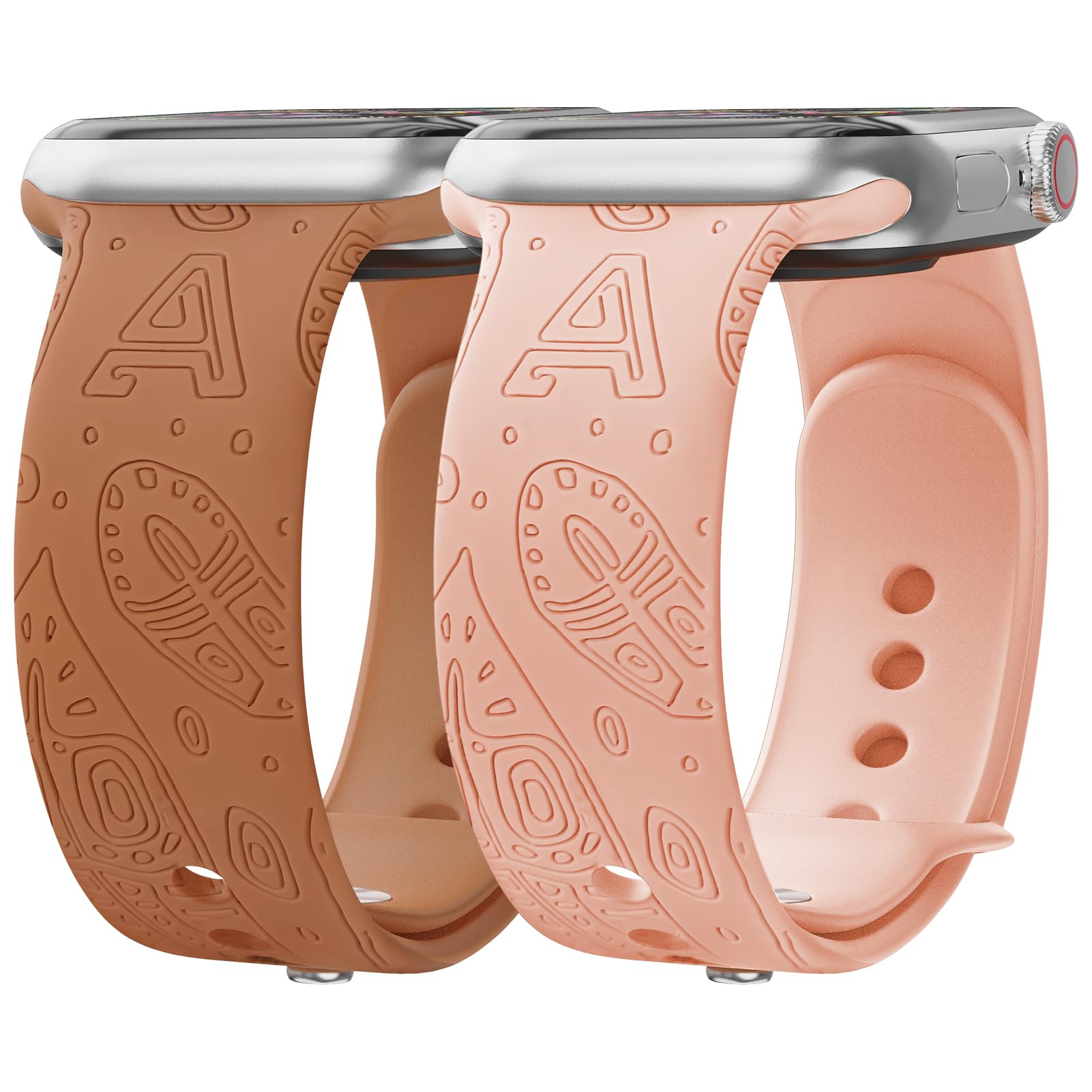 NPET Initial Letters 2 Pack Feather Engraved Bands for Watch 49mm 45mm 44mm 42mm 41mm 40mm 38mm Soft