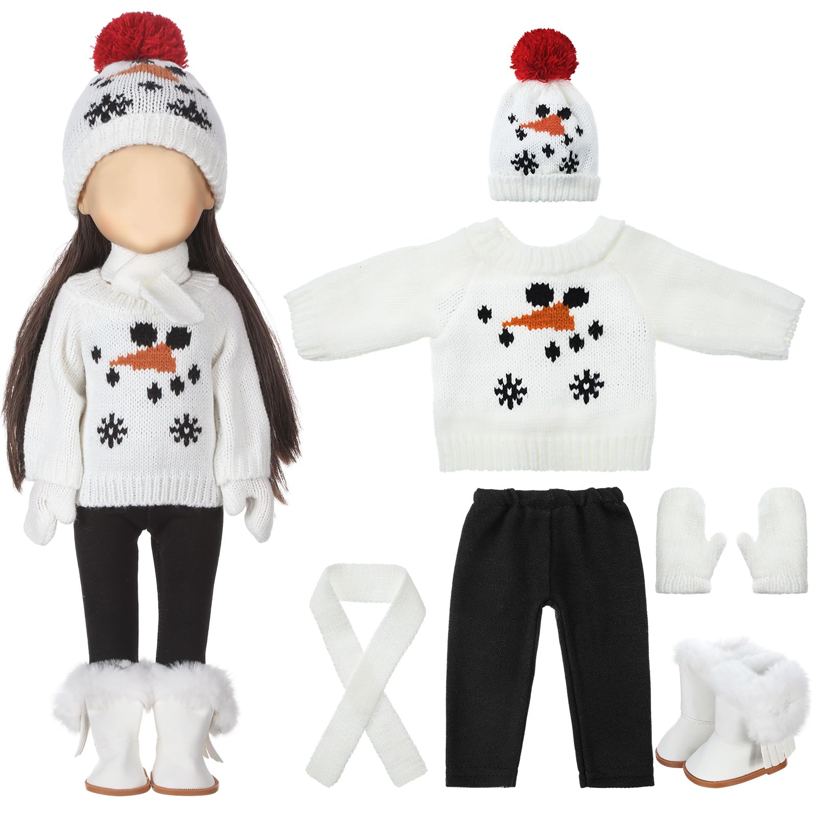Fourluoo 6 Pcs 18" Christmas Doll Clothes, White, Snowman