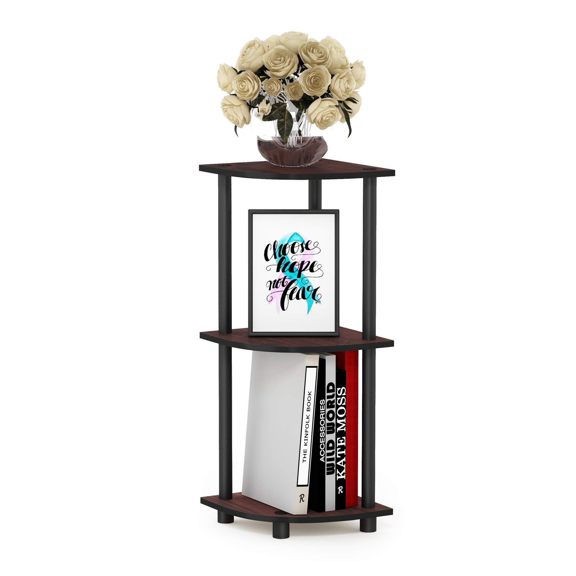 Furinno TURN-N-TUBE Corner Shelf, 3-Tier Corner Bookshelf, Display Storage Shelves with Open Shelves, for Organization and Storage, Living Room, Home