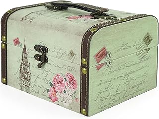 DreamsEden Small Wooden Treasure Box, Decorative Tin Storage Chest Jewelry Keepsake Boxes for Kids Girls Boys Gifts Home Decorations (Tower)