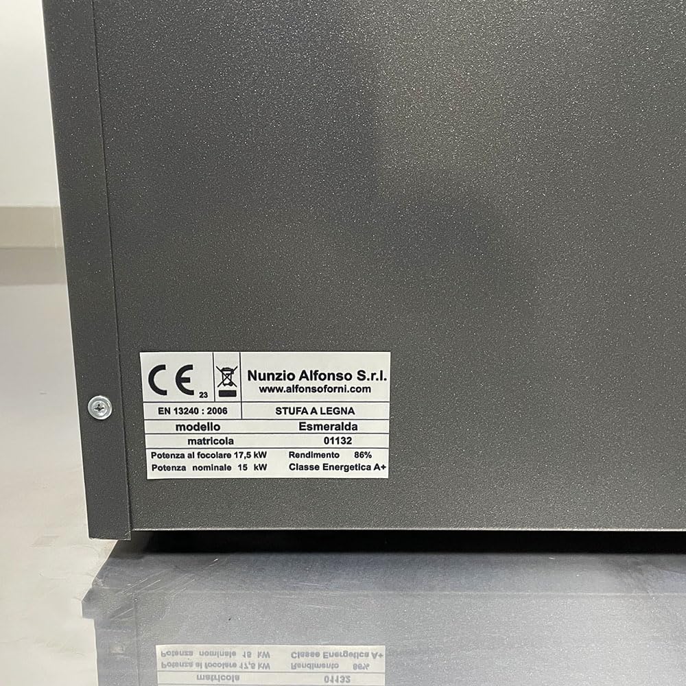 Stufa a Legna Con Forno - Esmeralda con Maioliche di Caltagirone - Potenza Riscaldamento 15 Kw, Stufa A Legna Economica In Acciaio Verniciato Antracite, Con Forno In Mattoni Refrattari, Made In Italy