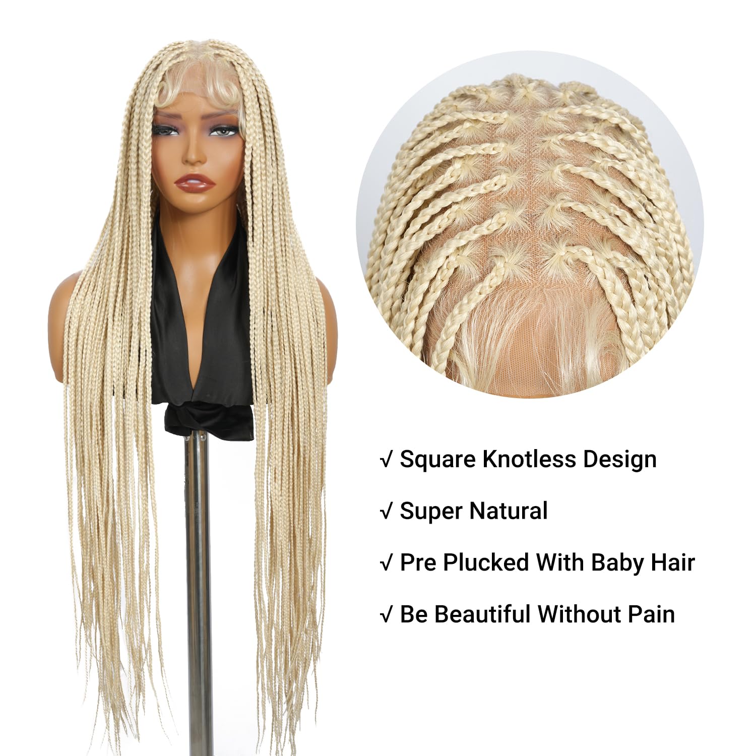 SUPERNOVA #613 Blonde Full Lace Knotless Square Box Braided Wig 36 Inch Full Handmade Knotless Braided Wigs For Black Women With Baby Hair Lightweight Premium Synthetic Braids Hair Wig Durable