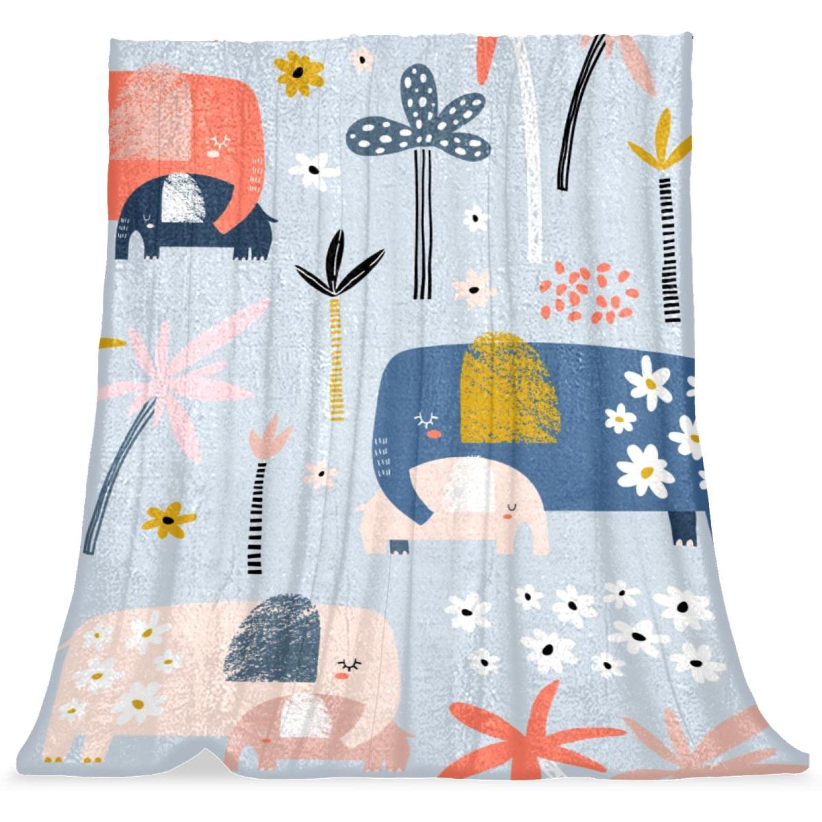 Couvre-lit doux et moelleux imprimé éléphant pour lit enfant