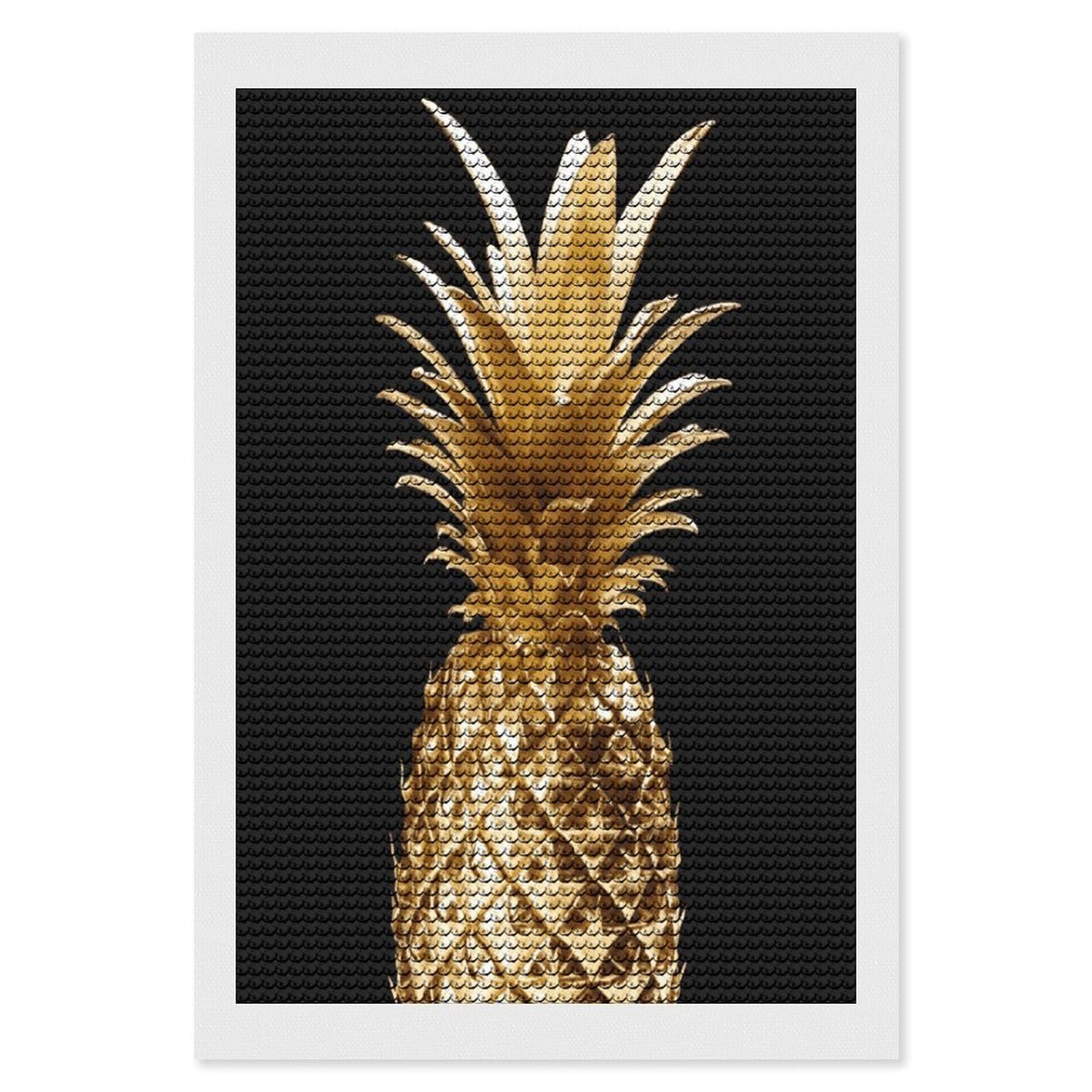 JTREHY Gold Pineapple Diamond Art Kits Personalized DIY Round Diamond Painting Kits for Beginner Full Drill Diamonds Dots Paintings for Adults Gem Art Crafts Home Decor