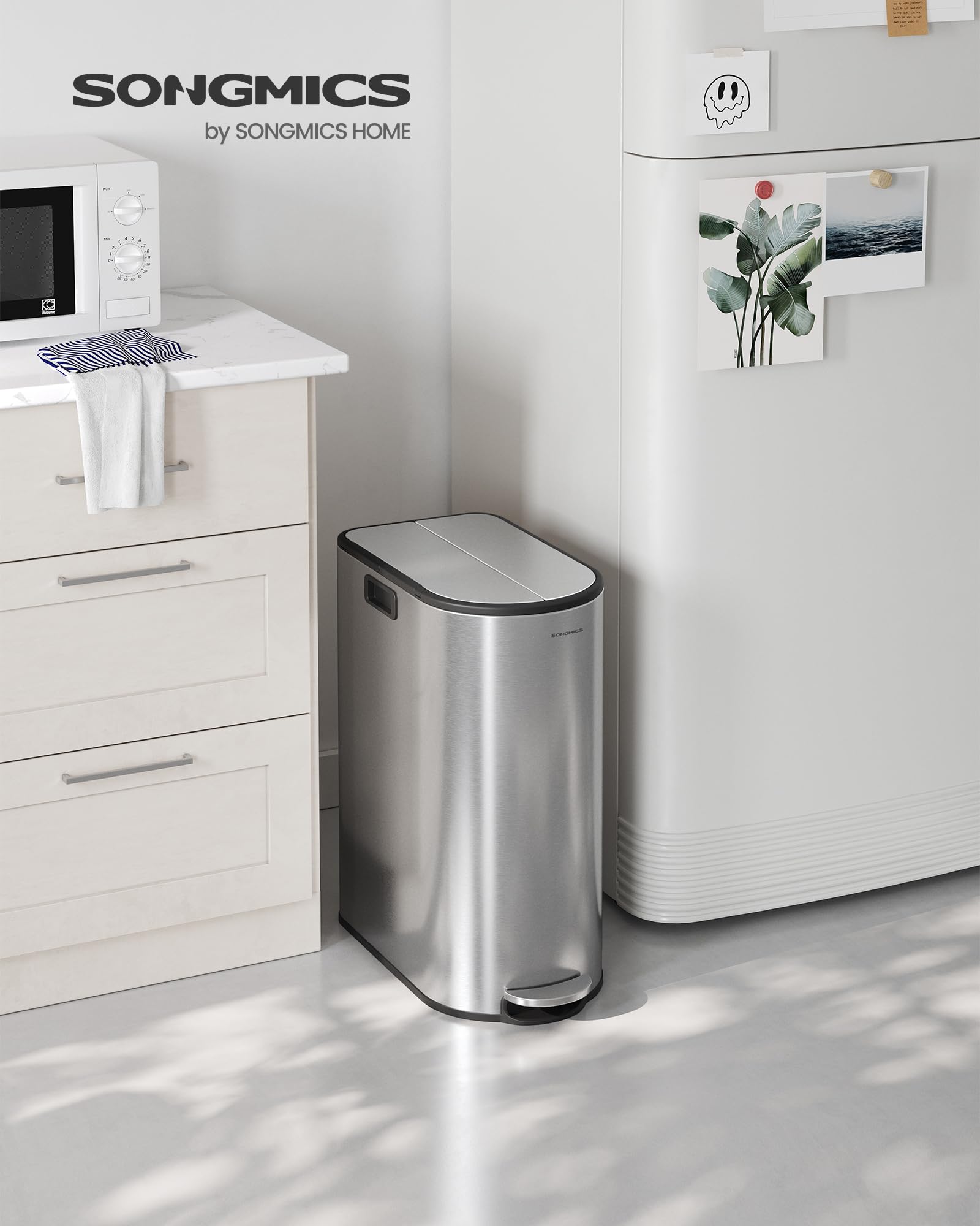 EKO Nova Prullenbak met Sensor 60 Liter, 2 x 30 Liter, Afvalbak mat RVS, Afvalemmer met twee kunststof binnenemmers, Afvalscheiding, softclose, Vingerafdrukbestendig