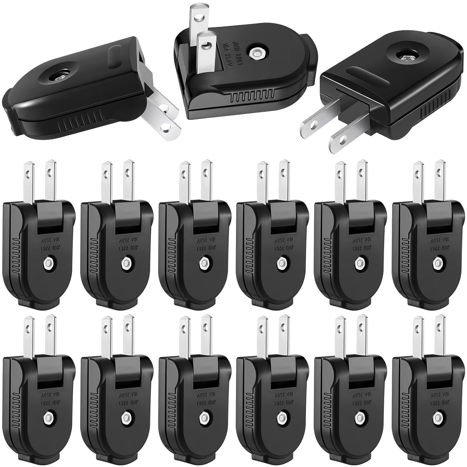 Flutesan 15 Pcs Extension Cord Replacement Plug 2 Prong 125V 15A Male Flutesan 15 Pcs Extension Cord Replacement Plug 2 Prong 125V 15A Male