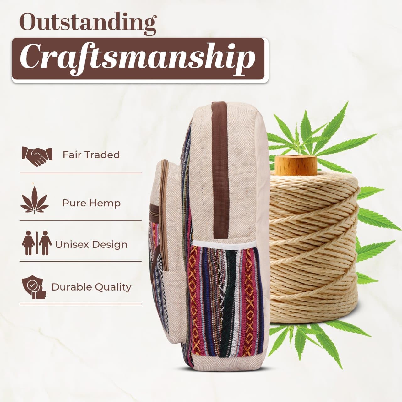 Hemp Backpack – Eco Friendly Reusable Natural Fiber Backpack, Durable Cloth Travel Bag for School, College, Work, Hiking & Everyday Use - Image 5
