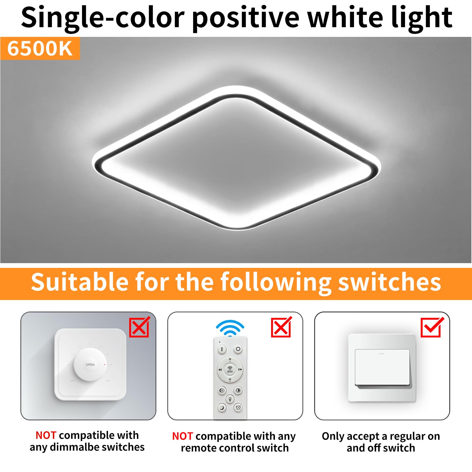 Mikeru LED Ceiling Light - 40cm Square, 5cm Thick, 6500k Cool White for Dining Bedroom, Living, Study and Bathroom - Image 3