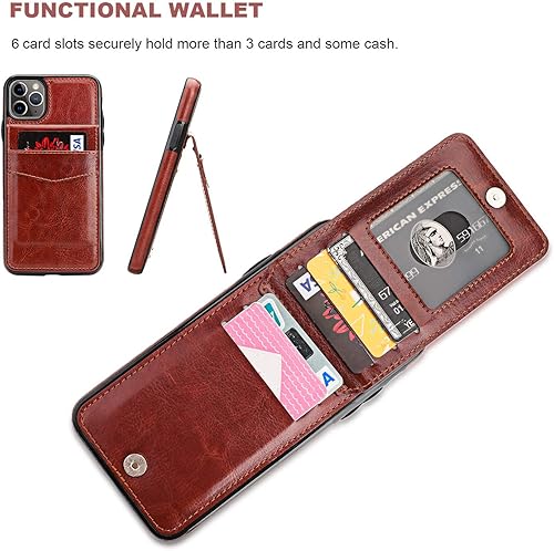 Miniatura 4 de KIHUWEY Funda tipo cartera para iPhone 11 Pro Max con soporte para tarjeta de crédito, cierre magnético de cuero de alta calidad, resistente funda