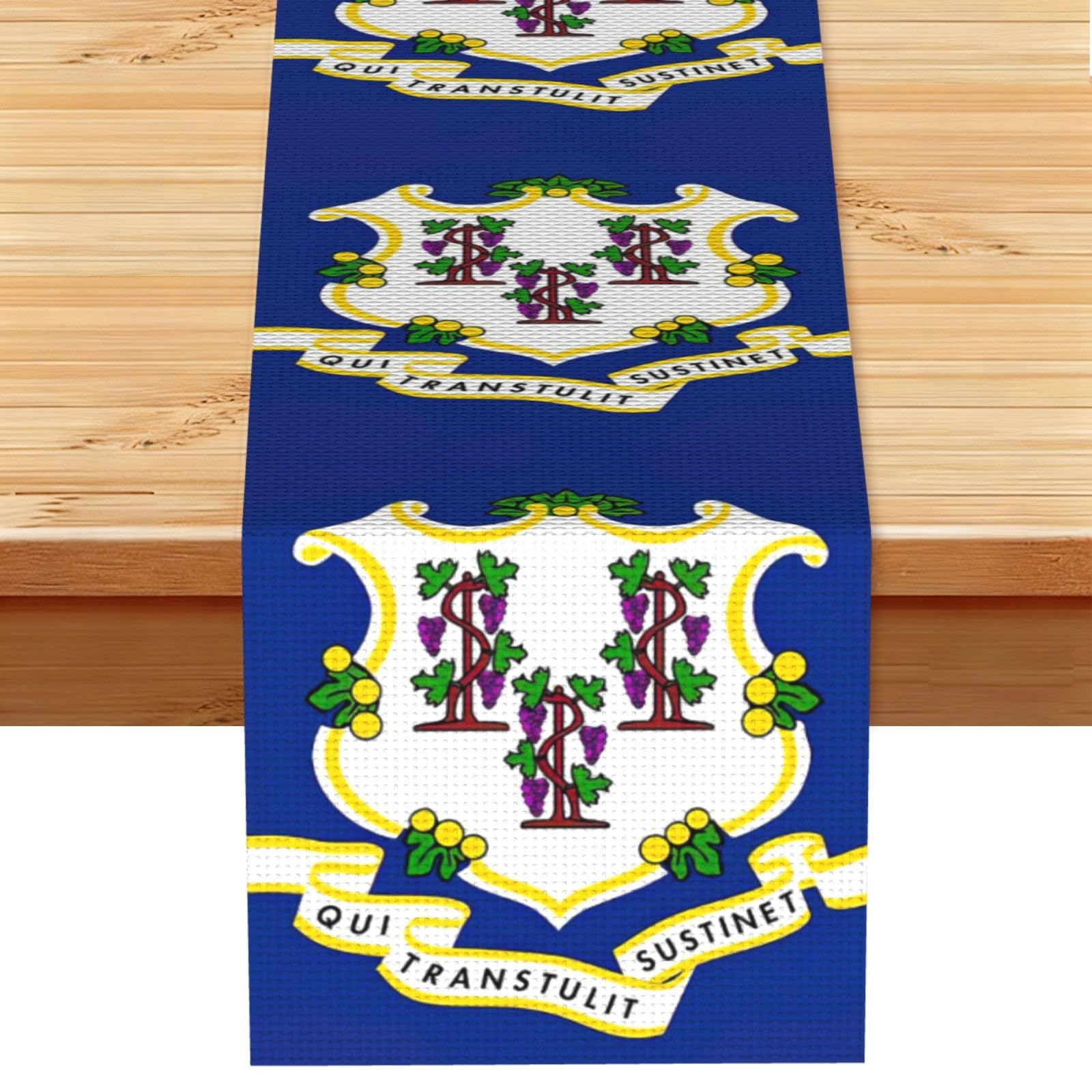 Connecticut State Flag Printed Table Runner 13 x 72, Wrinkle Resistant Decor for Dining Table Coffee Table Fireplace