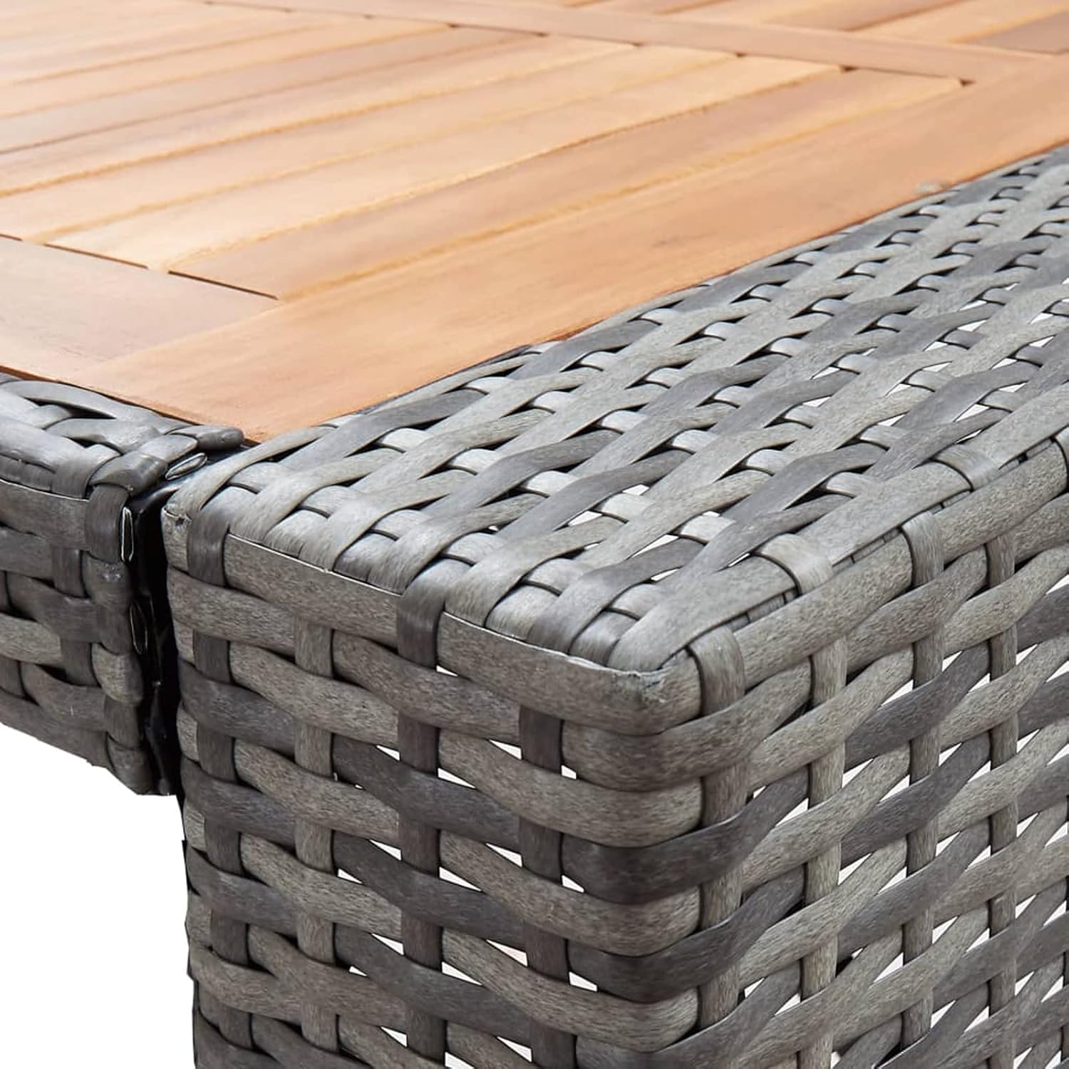 Gecheer 5 Piece Patio Bar Set, Poly Rattan and Acacia Wood Gray Bar Table and Chairs with Cushions for Outdoor Patio Use