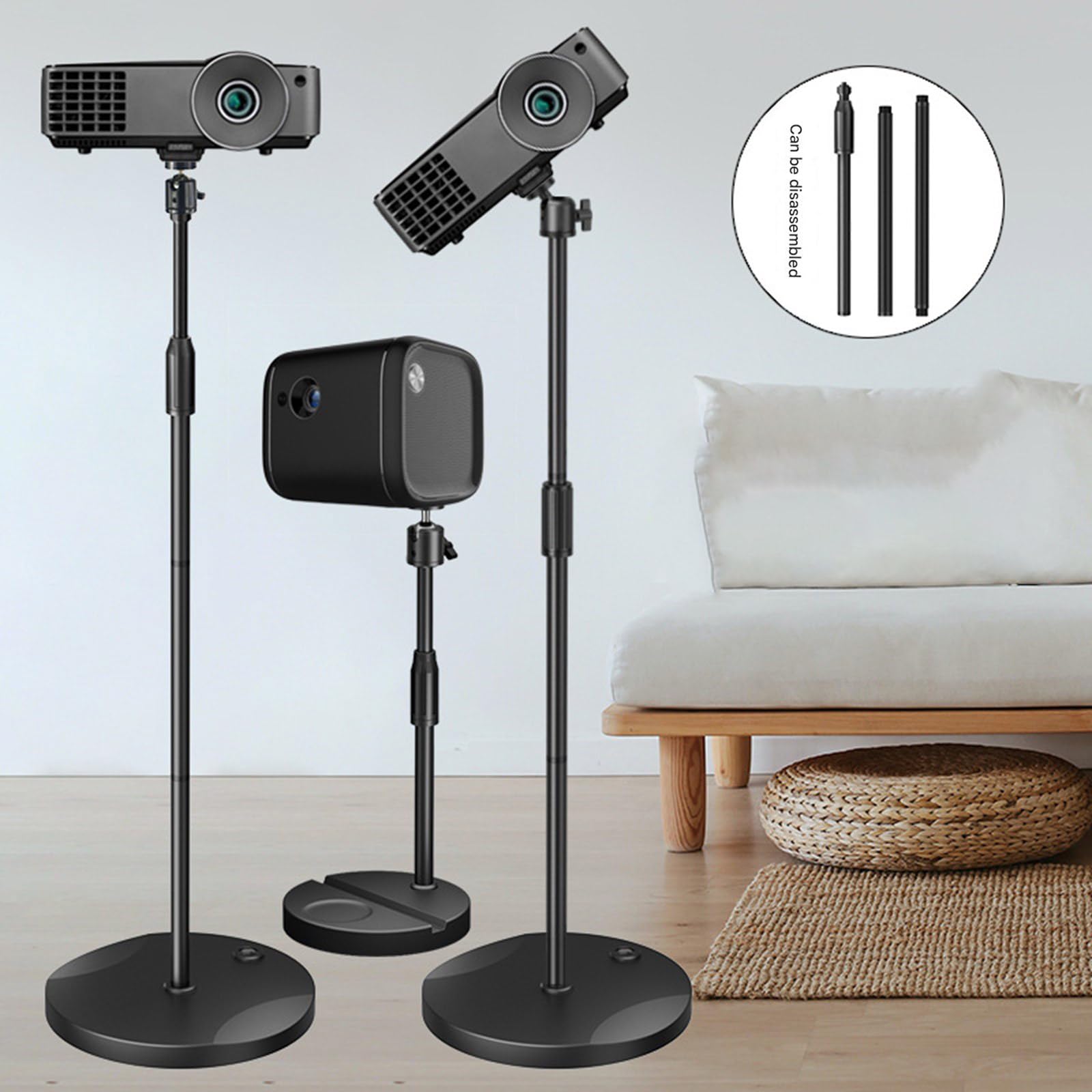 Supporto da pavimento per proiettore con asta telescopica, ampia compatibilità, struttura in metallo ad alta resistenza, supporto per proiettore